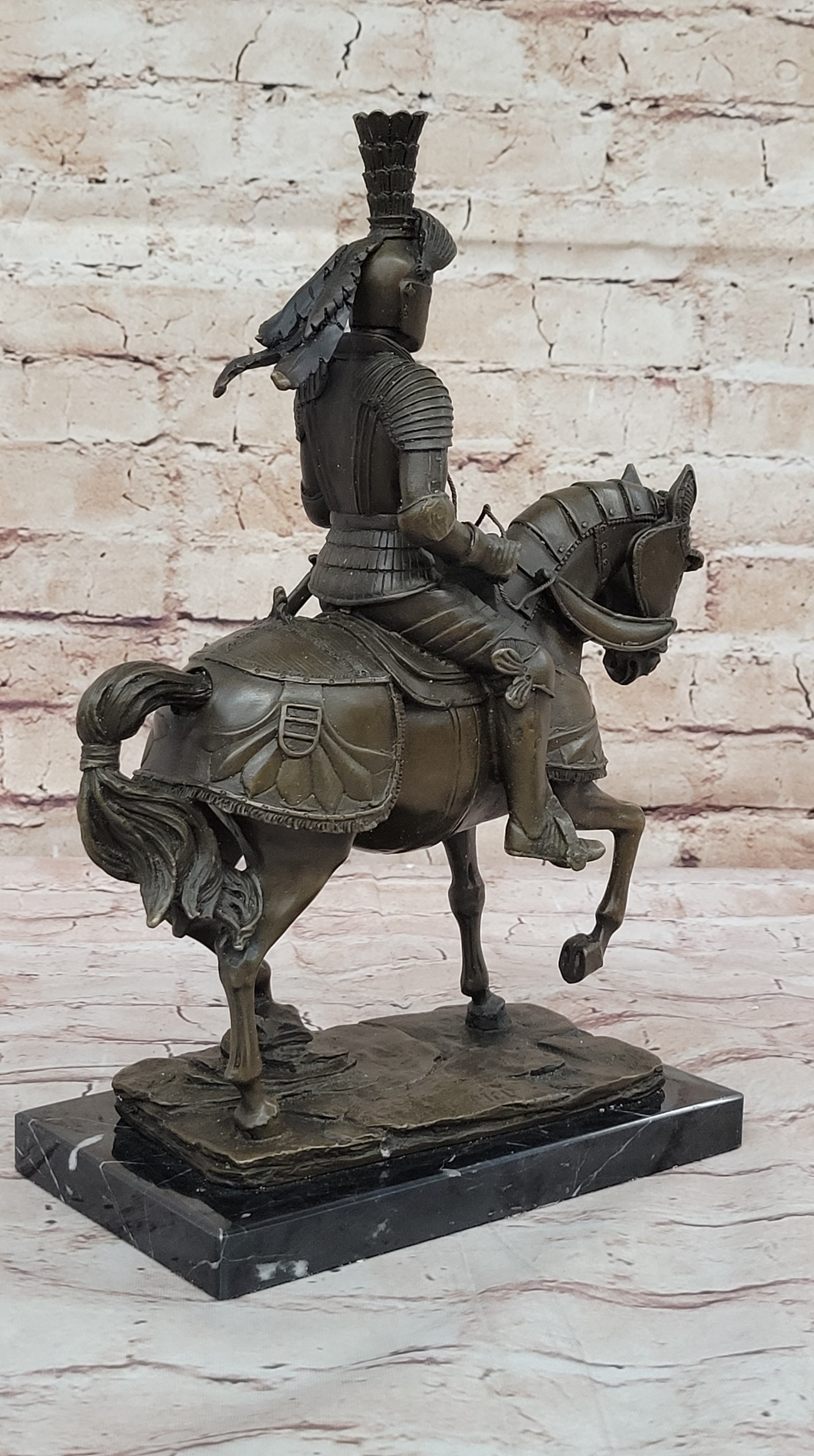Bronze Sculpture Soldier Medieval Knight Armor Riding Horse Souvenirs Statue Art