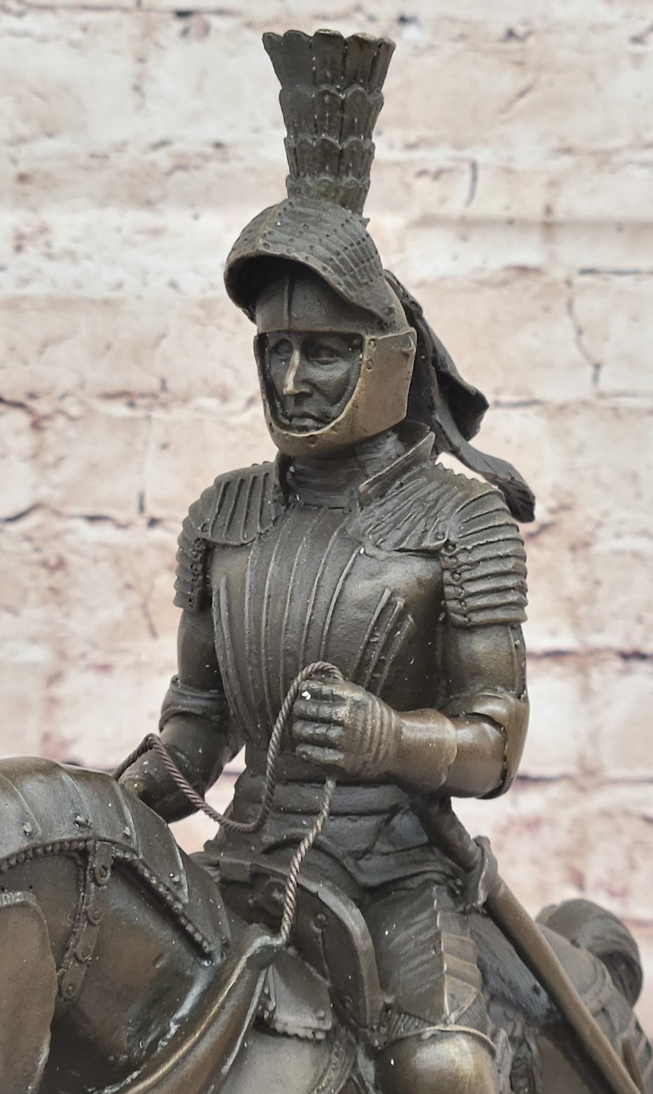 Bronze Sculpture Soldier Medieval Knight Armor Riding Horse Souvenirs Statue Art