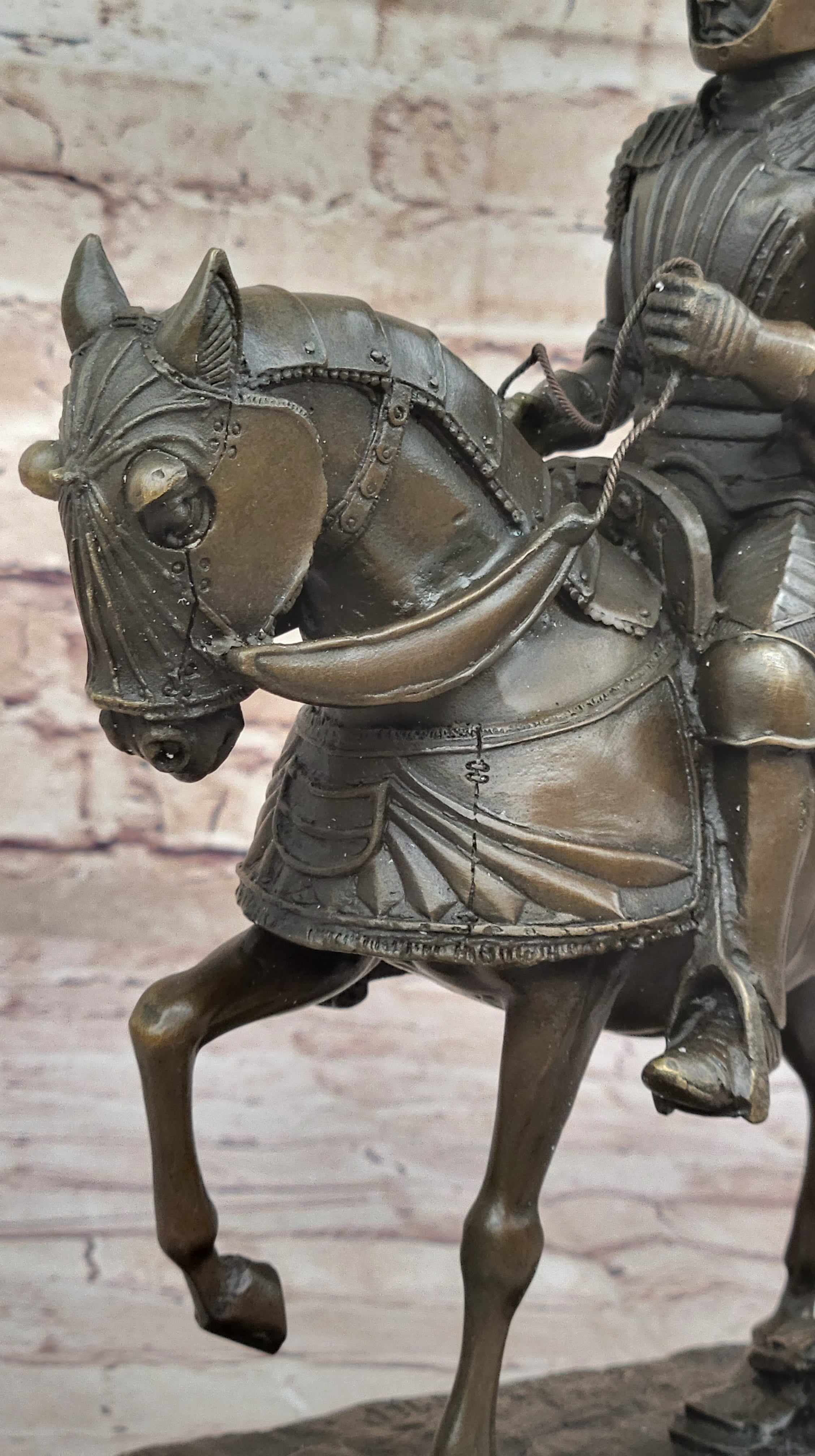 Bronze Sculpture Soldier Medieval Knight Armor Riding Horse Souvenirs Statue Art
