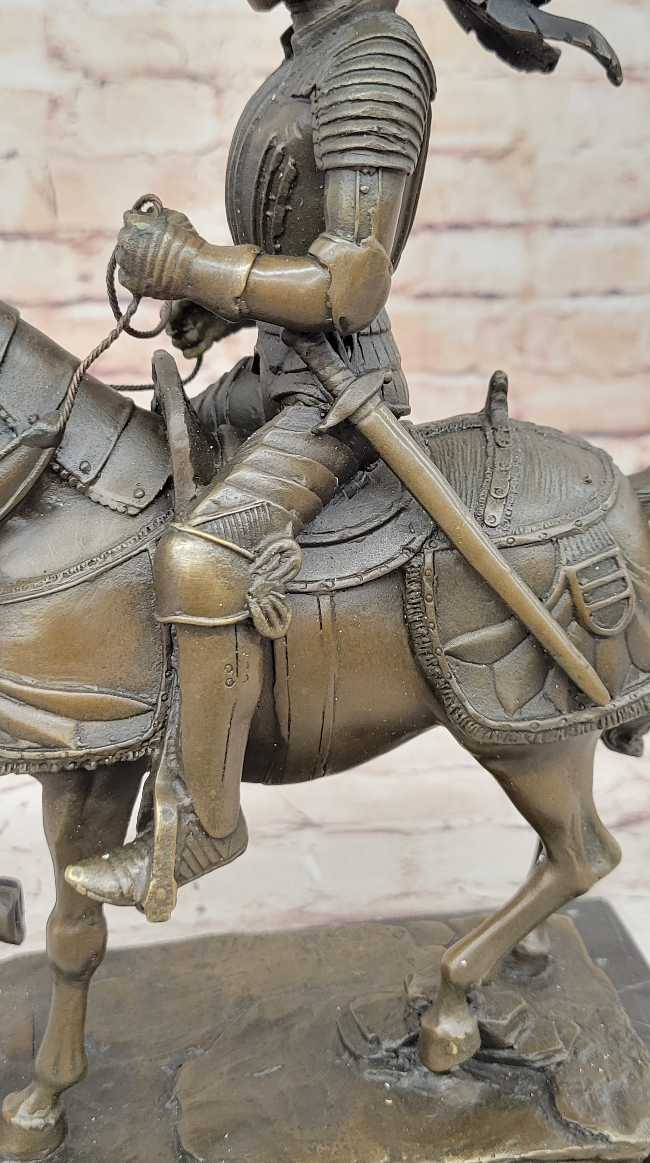 Bronze Sculpture Soldier Medieval Knight Armor Riding Horse Souvenirs Statue Art