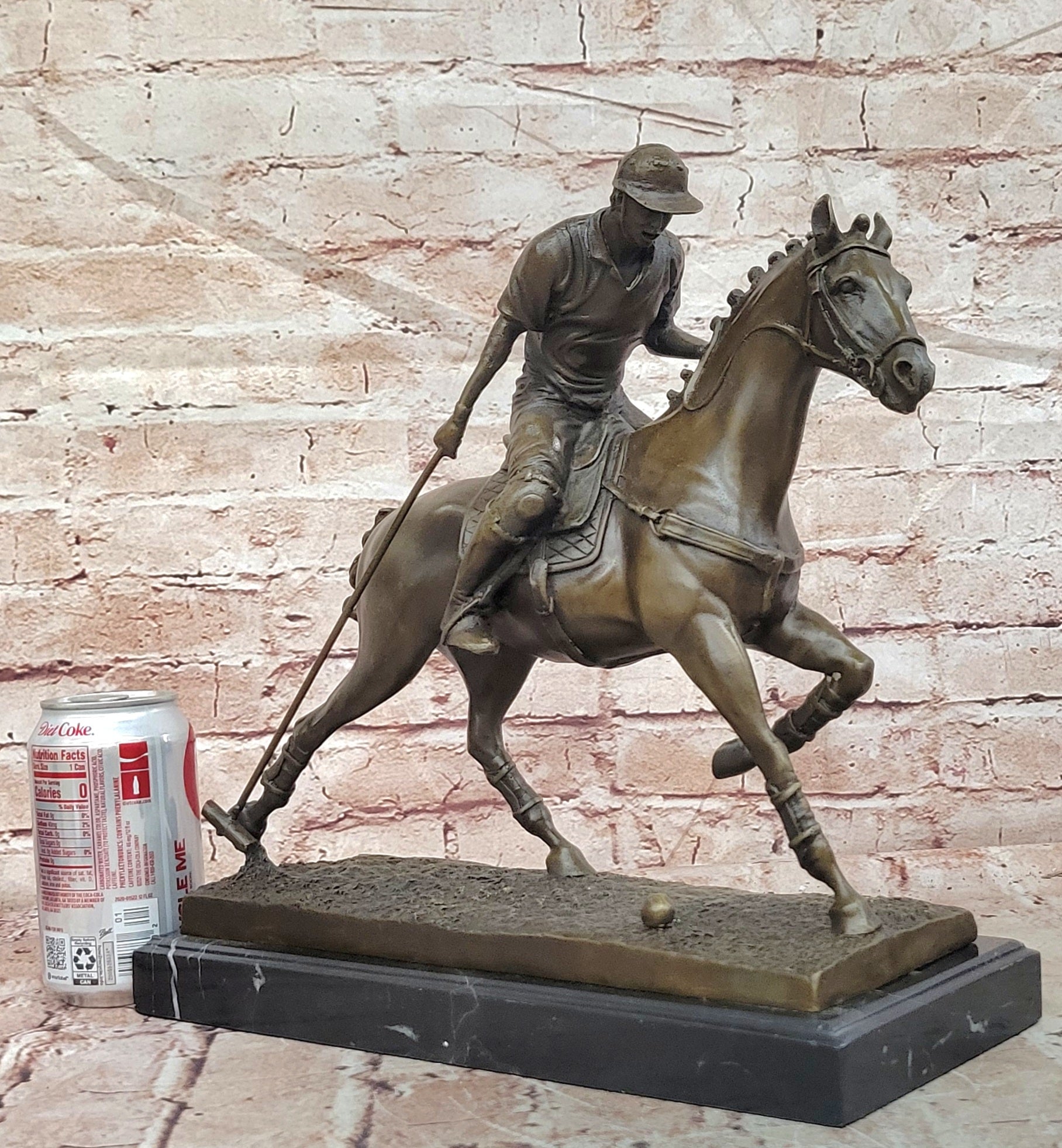 BRONZE POLO PLAYER HORSE & JOCKEY BRONZE SCULPTURE, SIGNED MILO HOT CAST FIGURE