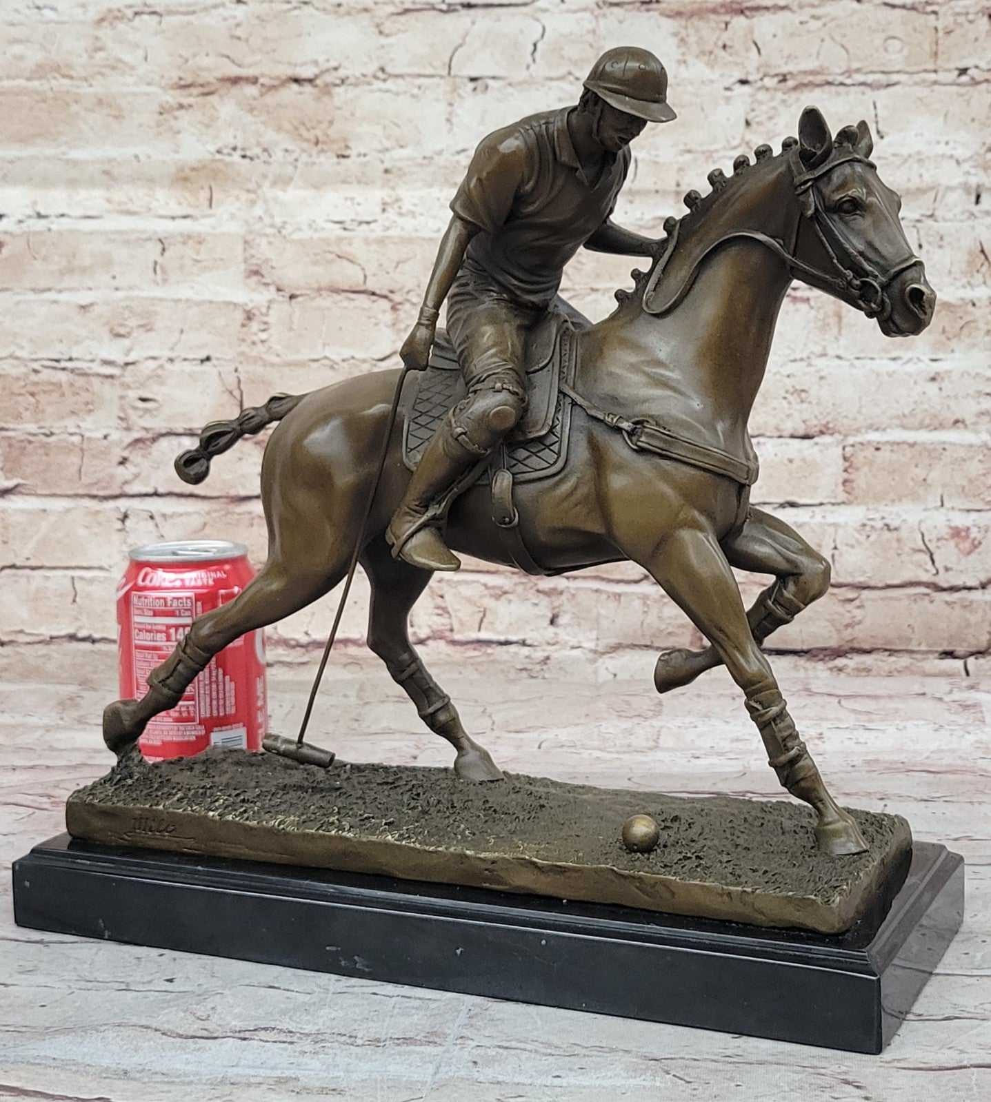 BRONZE POLO PLAYER HORSE & JOCKEY BRONZE SCULPTURE, SIGNED MILO HOT CAST FIGURE