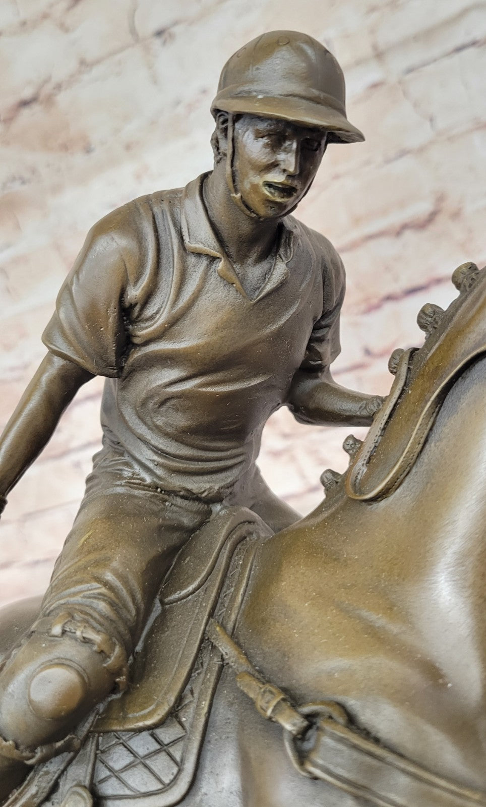 BRONZE POLO PLAYER HORSE & JOCKEY BRONZE SCULPTURE, SIGNED MILO HOT CAST FIGURE