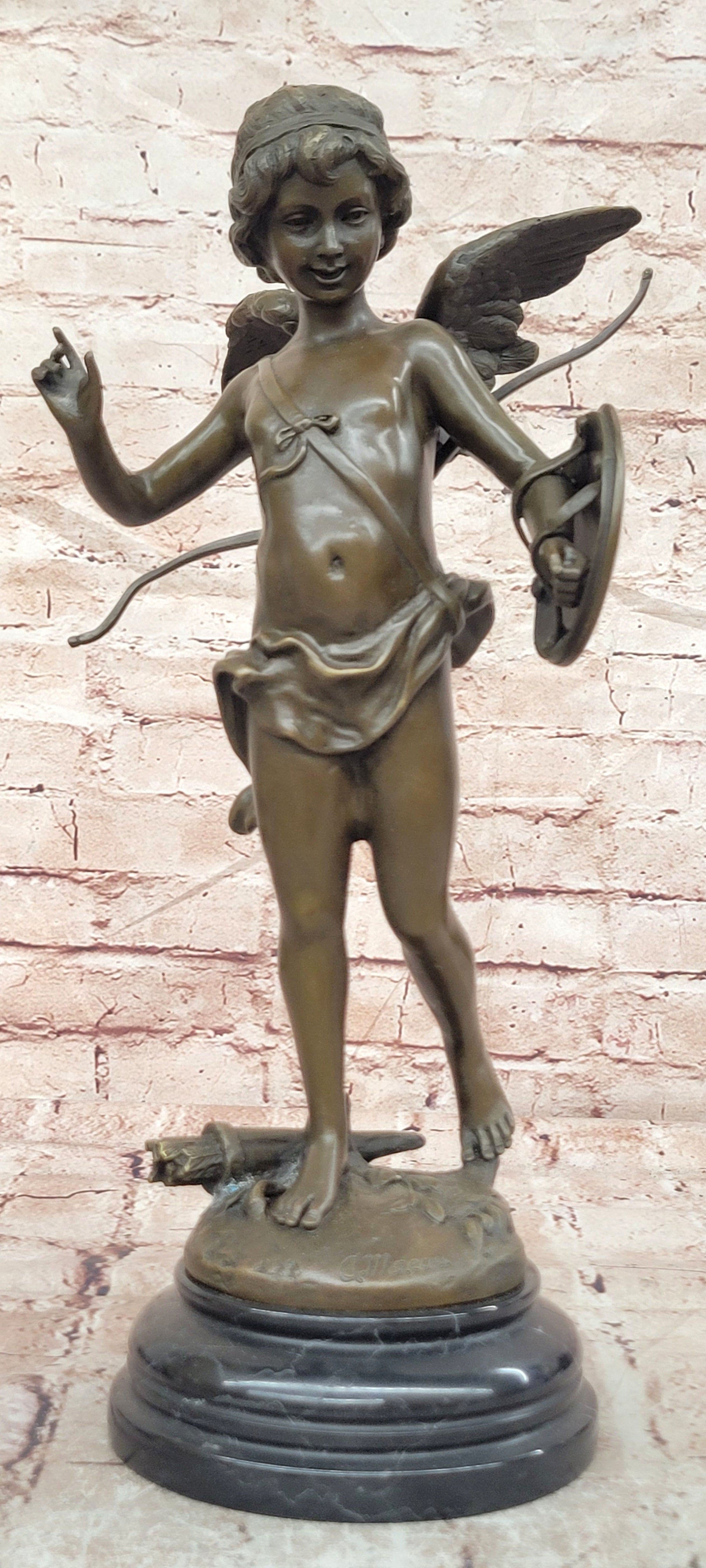 Beautiful Winged Cherub Cupid Bronze Bust Auguste Moreau Mid Century Sculpture