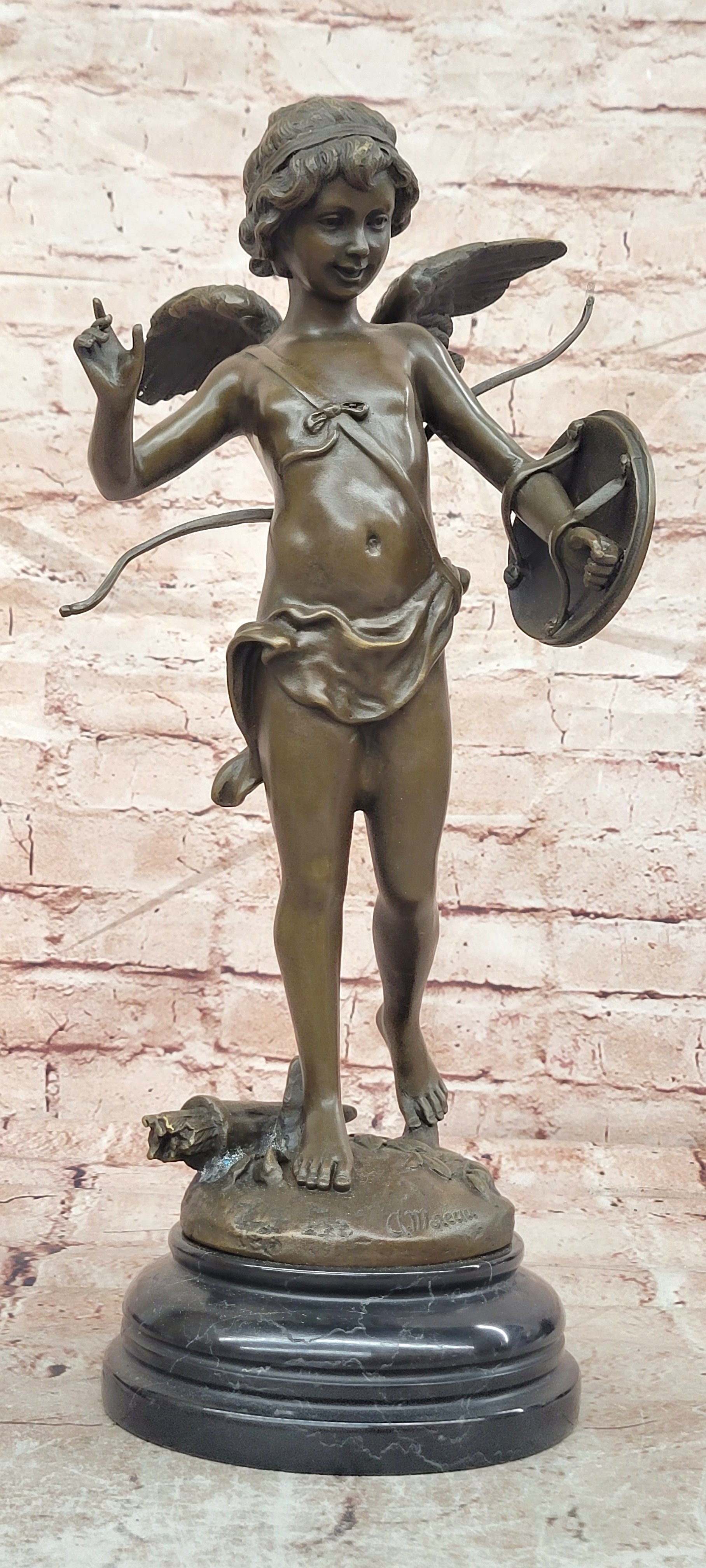 Beautiful Winged Cherub Cupid Bronze Bust Auguste Moreau Mid Century Sculpture