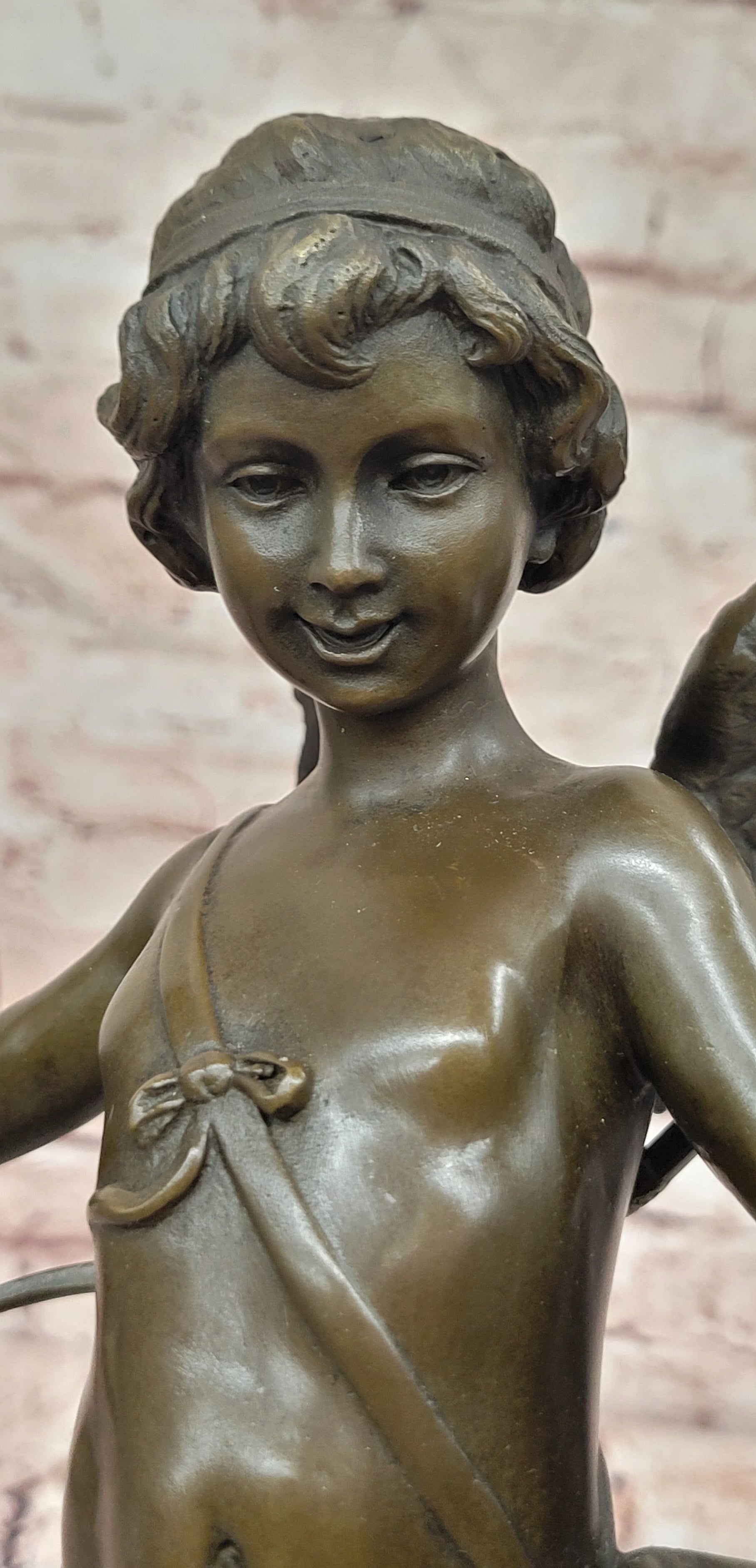 Beautiful Winged Cherub Cupid Bronze Bust Auguste Moreau Mid Century Sculpture