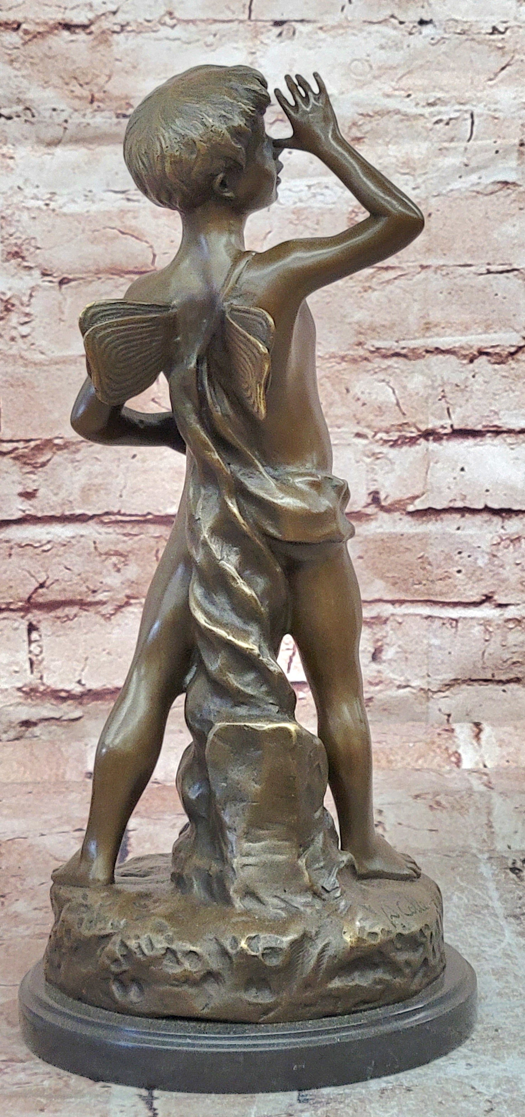 Signed Colle Bronze Boy Thumbing Nose Statue Marble Base Home Decor Art Piece