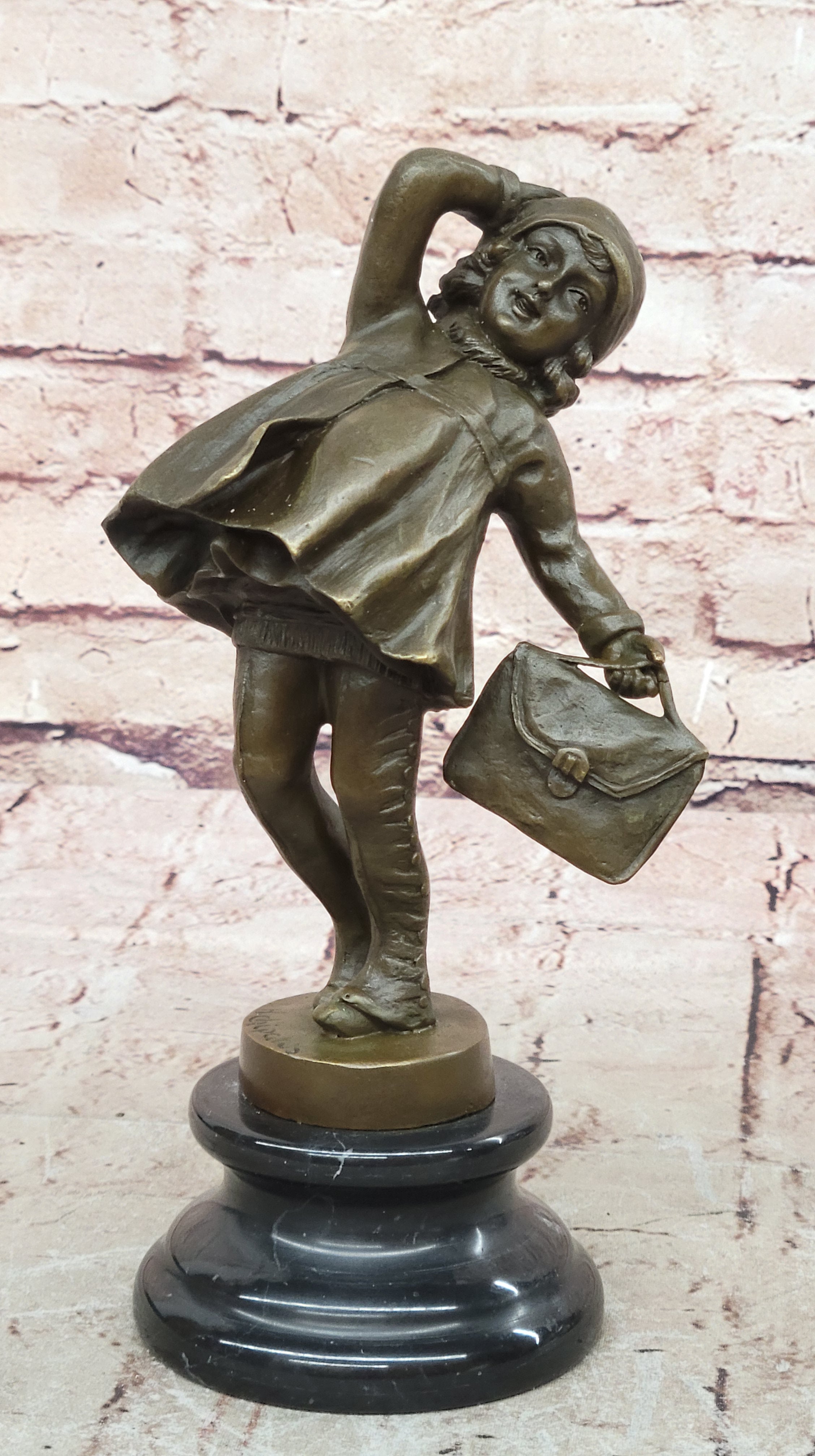 Signed Chiparus Bronze Sculpture: Girl Going to School Hot Cast Figurine
