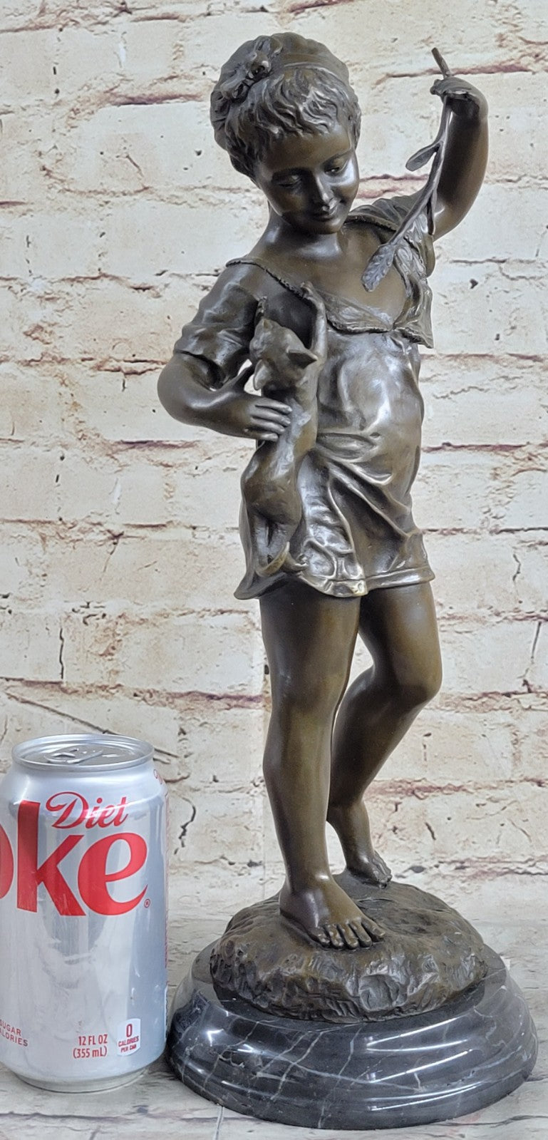 Art Deco Hot Cast Vienna Bronze Toddler and her Playful Cat Bronze Figurine