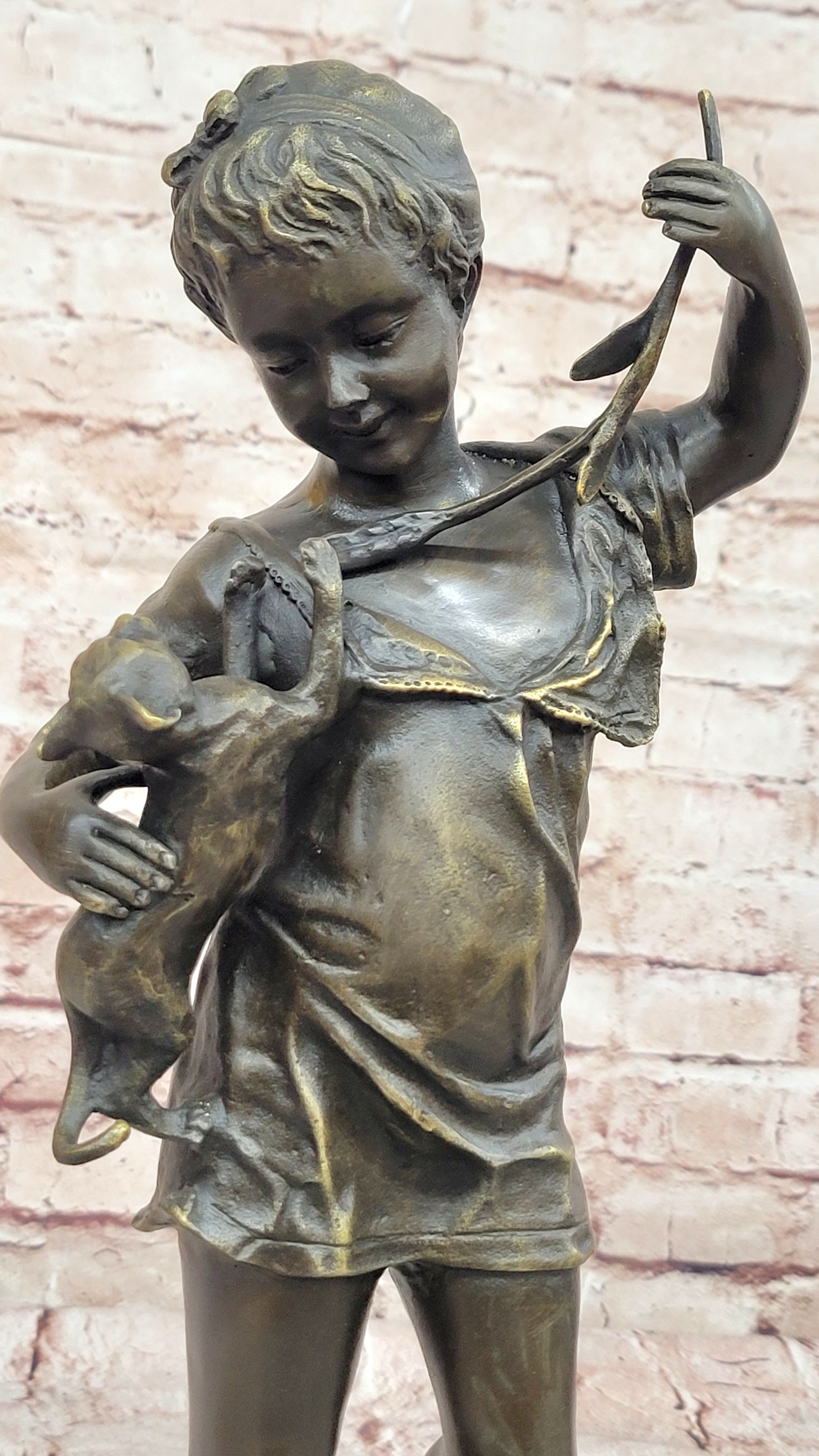 Art Deco Hot Cast Vienna Bronze Toddler and her Playful Cat Bronze Figurine