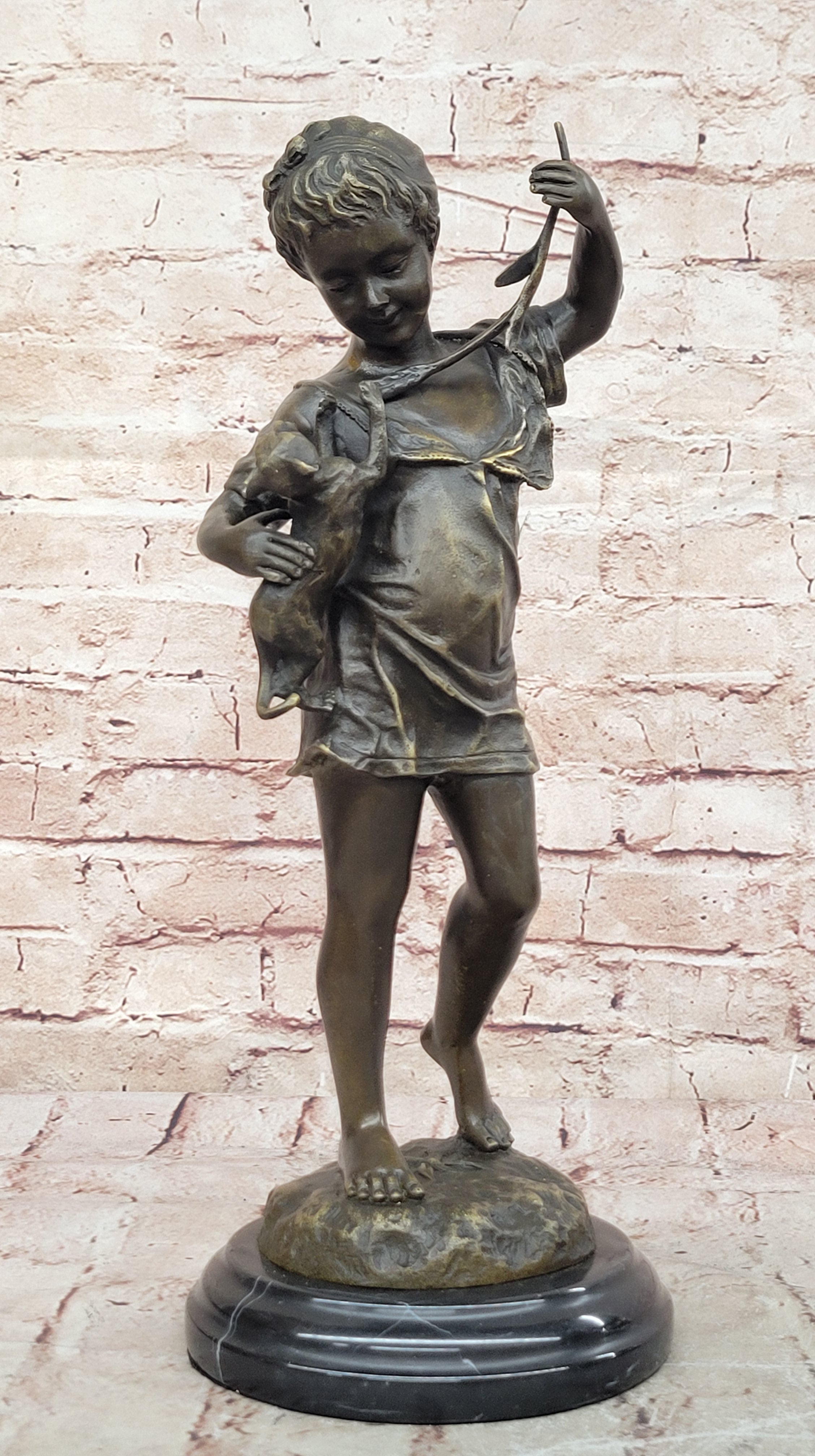 Art Deco Hot Cast Vienna Bronze Toddler and her Playful Cat Bronze Figurine