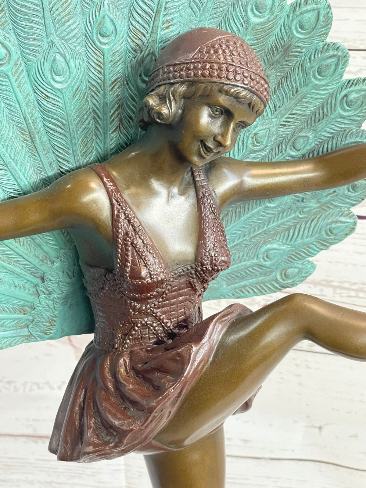 NEW ART Deco Bronze Marble Nude Belle and Peacock Sculpture Marble Base Figurine