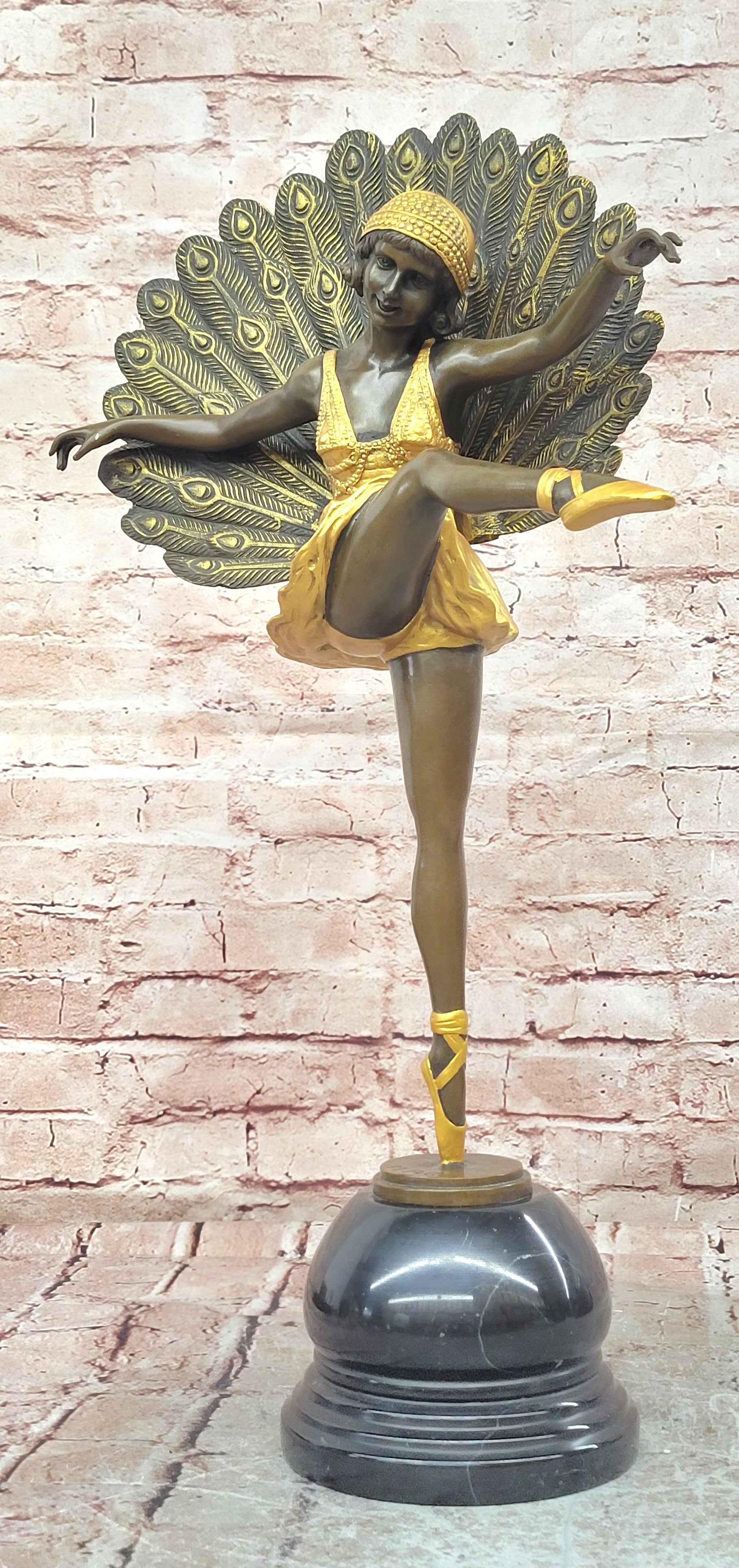 Art Deco Bronze Peacock Dancer Statue M Pellier Phoenician Inspired Sculpture