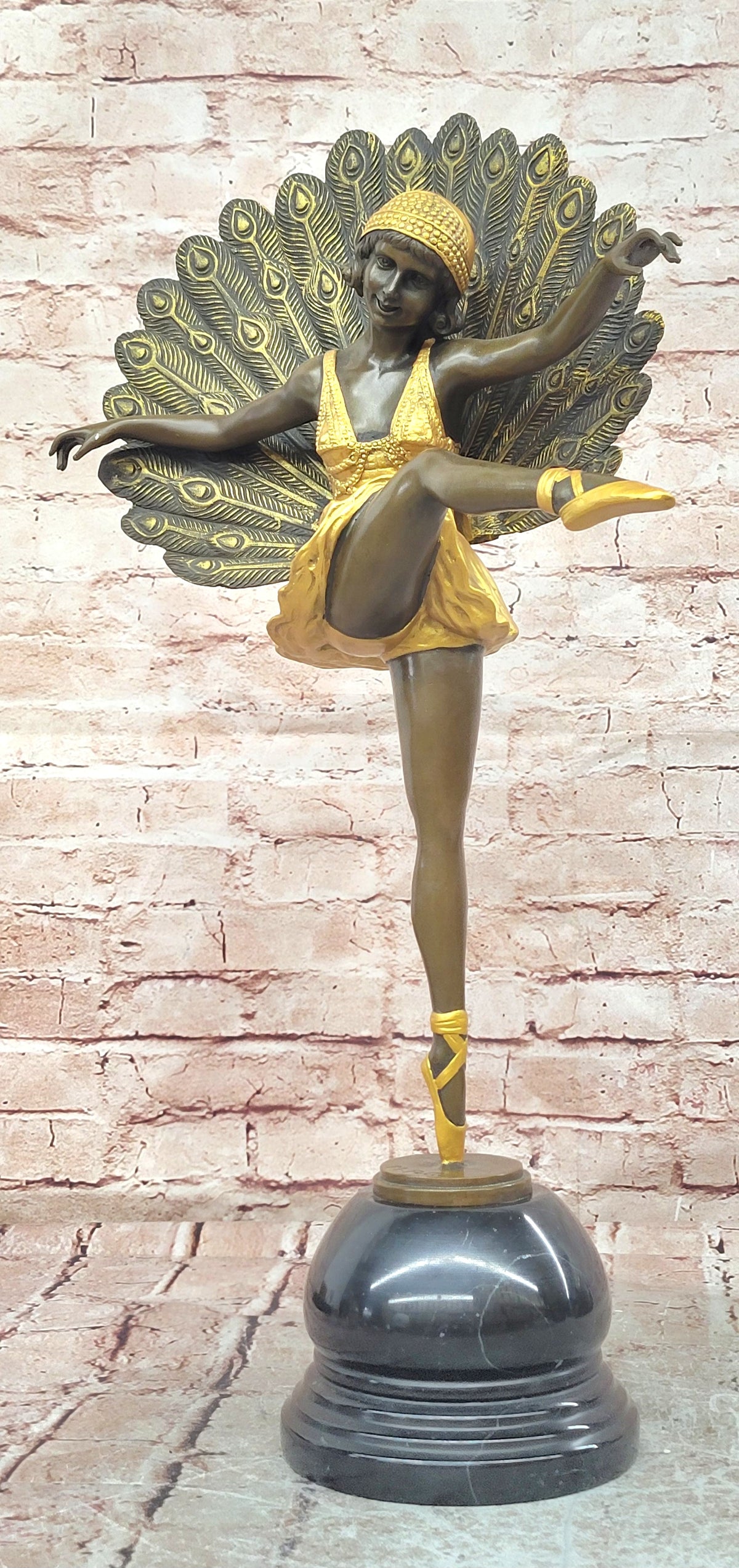 Art Deco Bronze Peacock Dancer Statue M Pellier Phoenician Inspired Sculpture