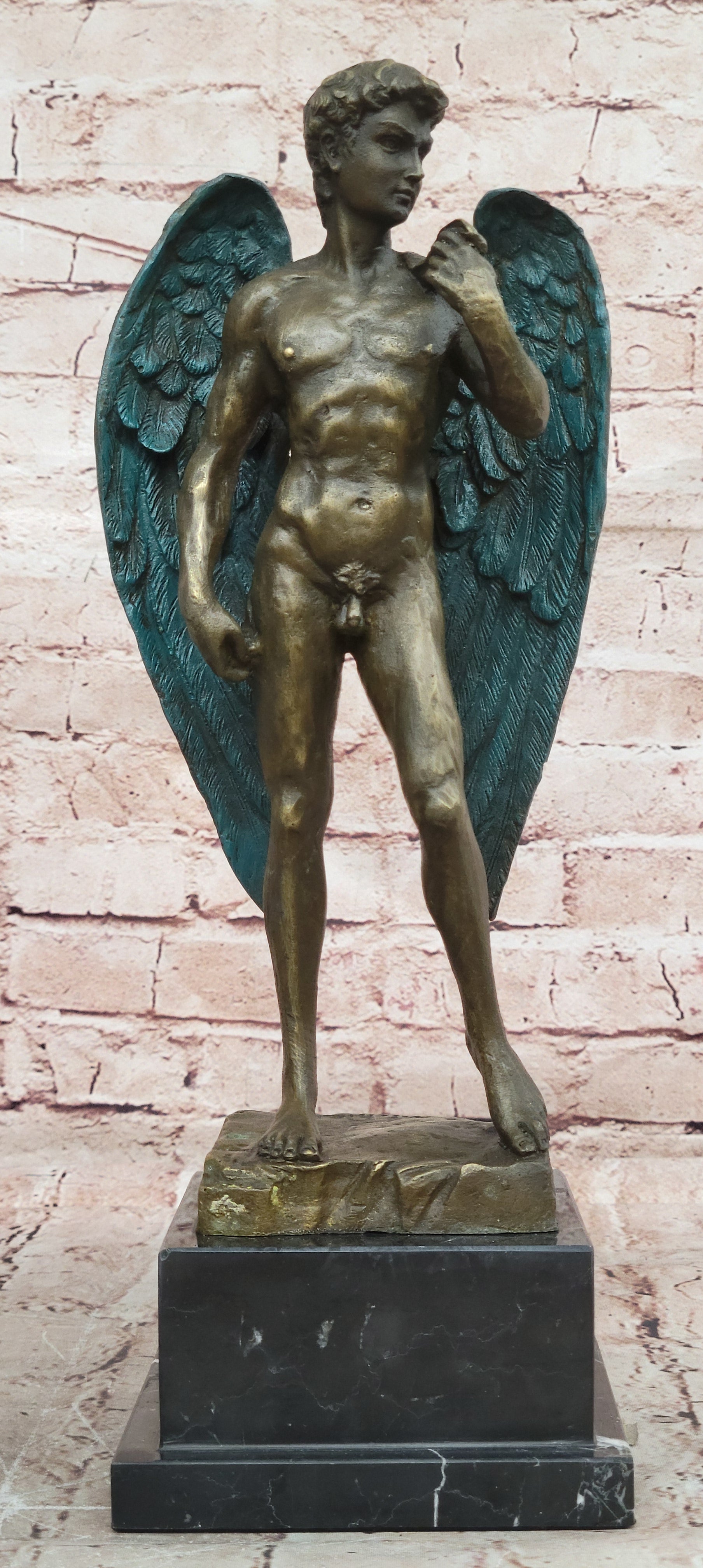 Classical Bronze Statue Michaelangelo`s David Nude Sculpture Figure Figurine