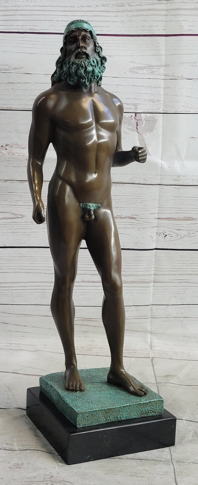 Vintage Greek God Bronze Figurine with Special Patina Artwork - Art Deco Collectible