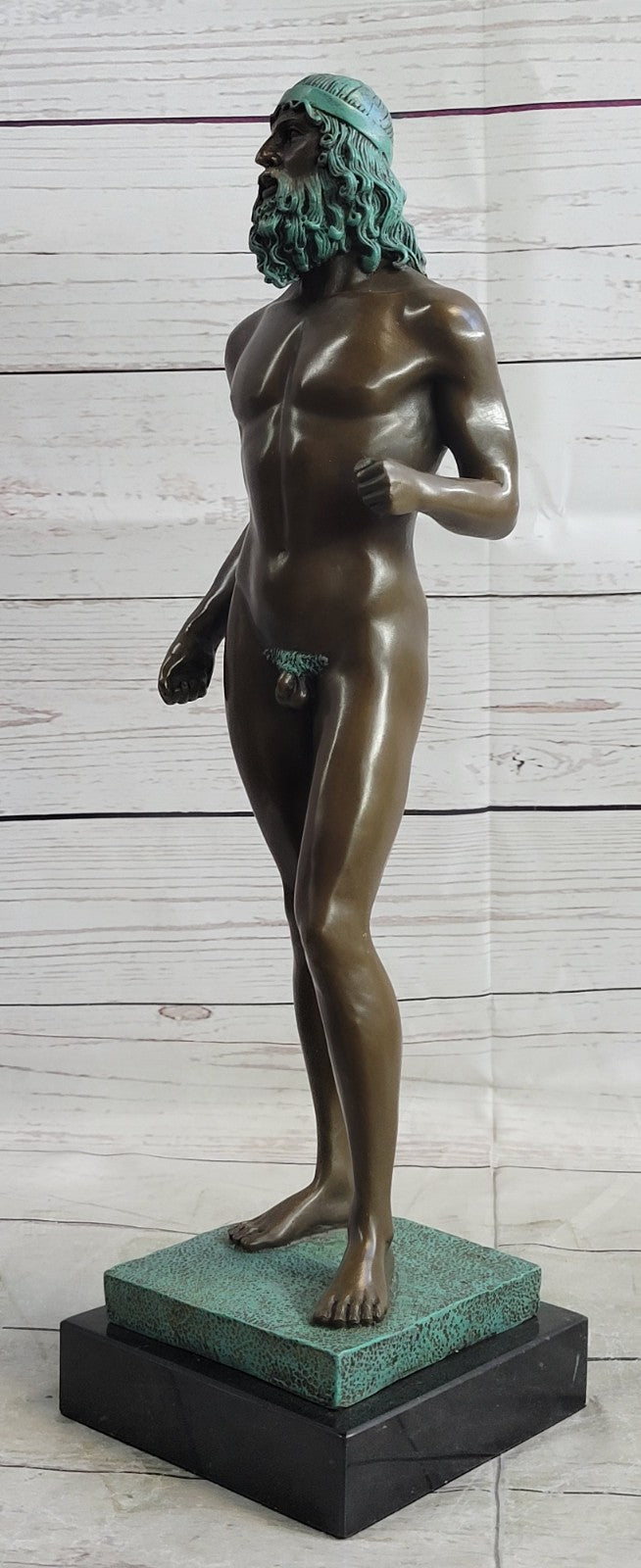 Vintage Greek God Bronze Figurine with Special Patina Artwork - Art Deco Collectible
