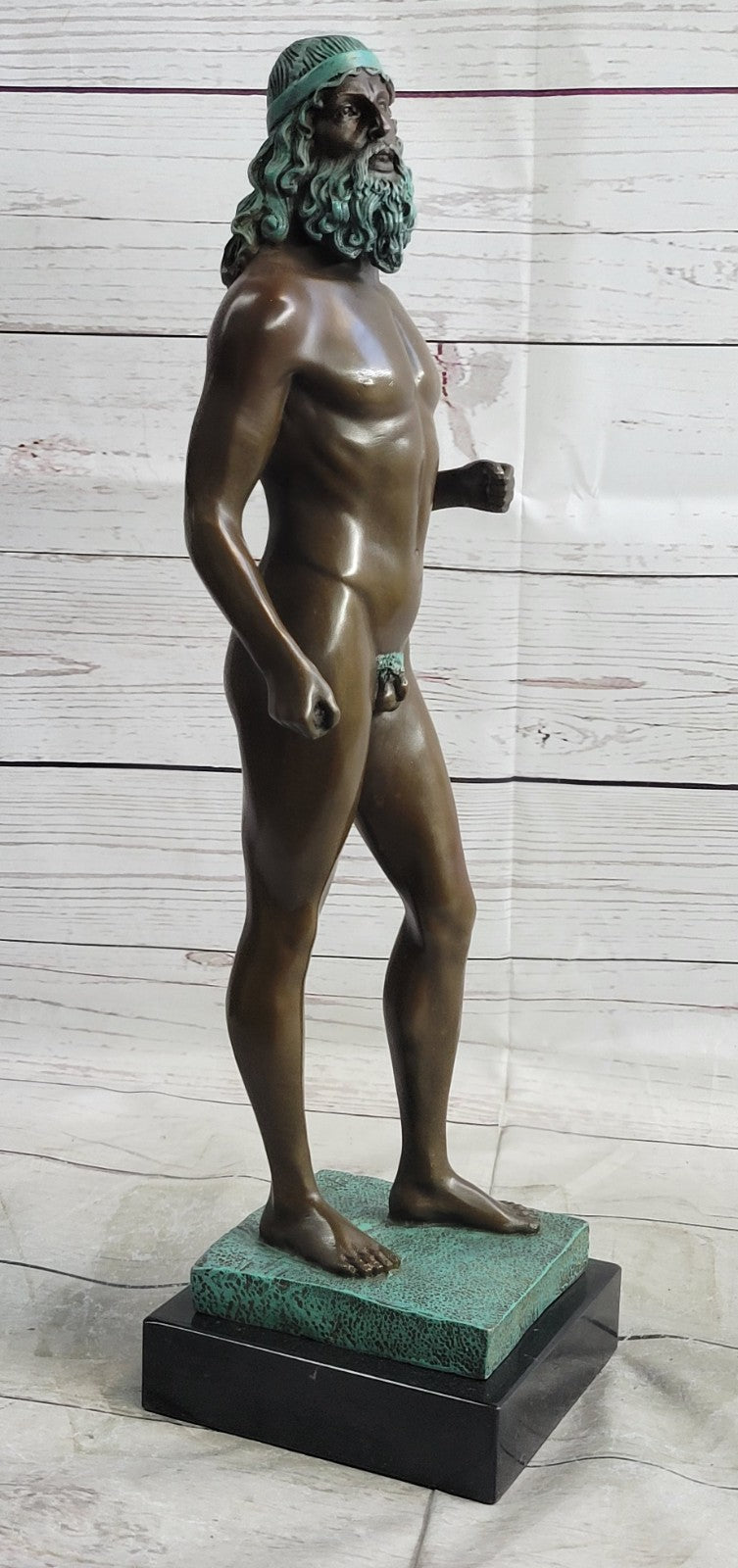 Vintage Greek God Bronze Figurine with Special Patina Artwork - Art Deco Collectible