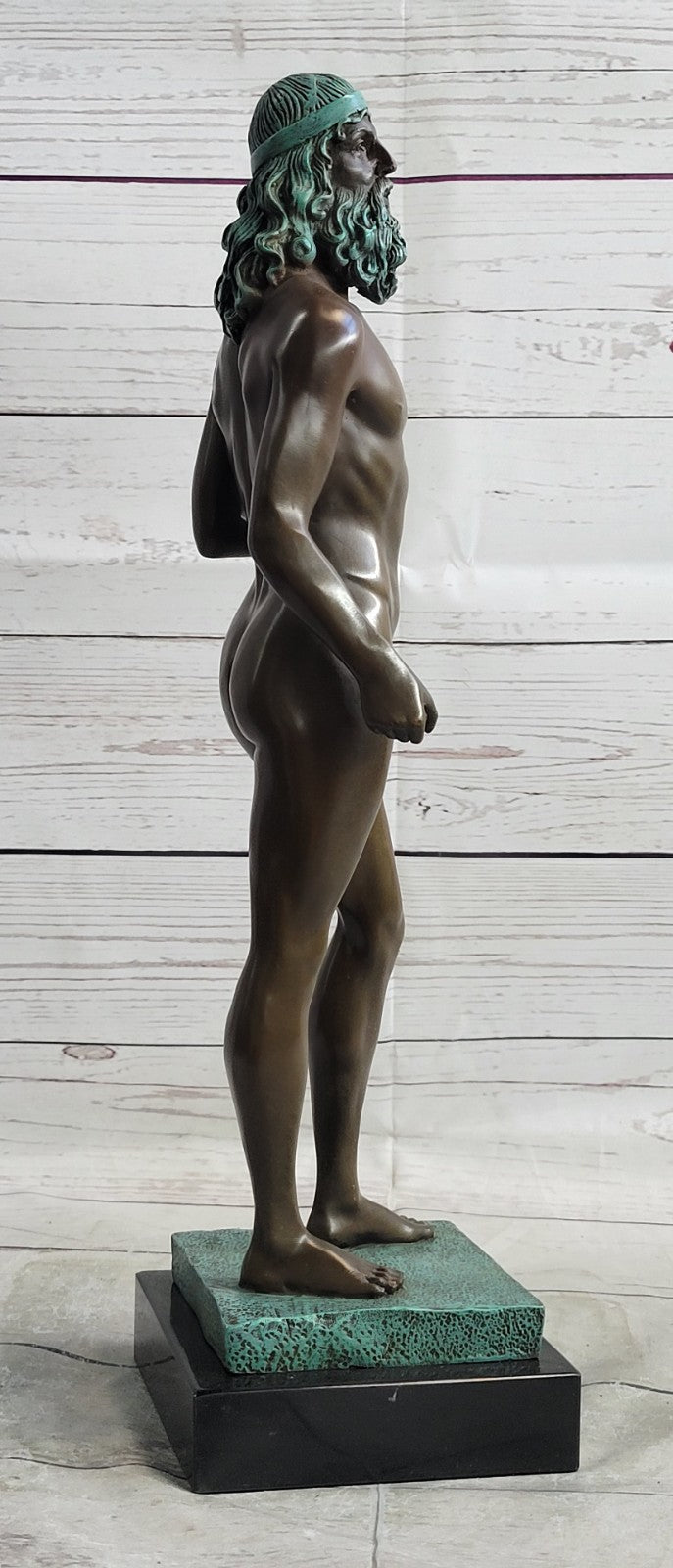 Vintage Greek God Bronze Figurine with Special Patina Artwork - Art Deco Collectible