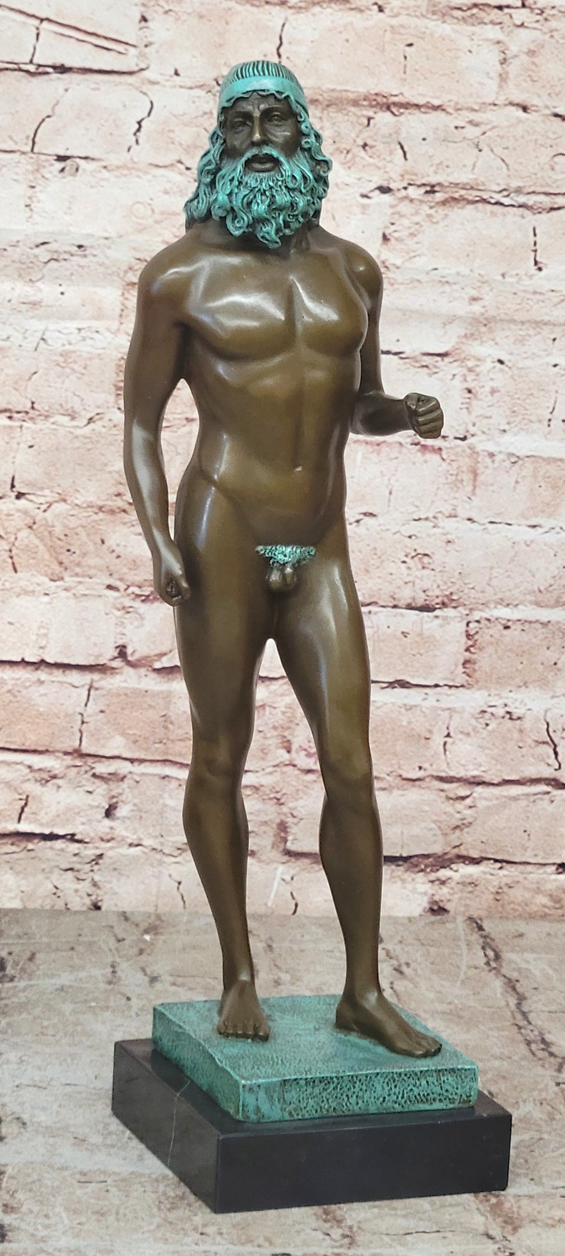 Vintage Greek God Bronze Figurine with Special Patina Artwork - Art Deco Collectible