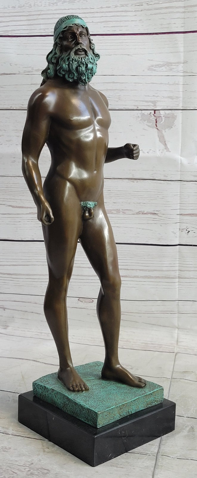 Vintage Greek God Bronze Figurine with Special Patina Artwork - Art Deco Collectible