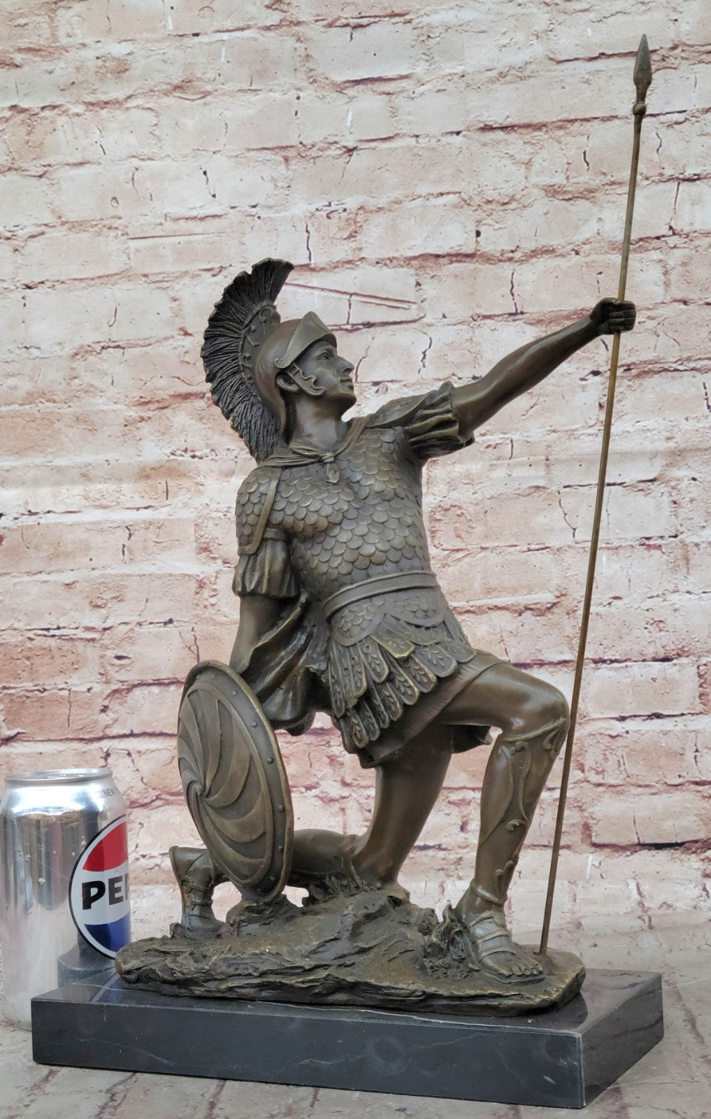 Roman Gladiator Sparton Warrior Bronze Sculpture Marble Base Statue Figurine LRG