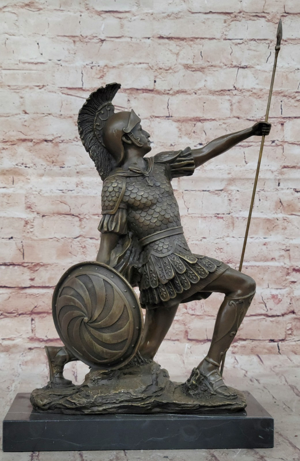 Roman Gladiator Sparton Warrior Bronze Sculpture Marble Base Statue Figurine LRG