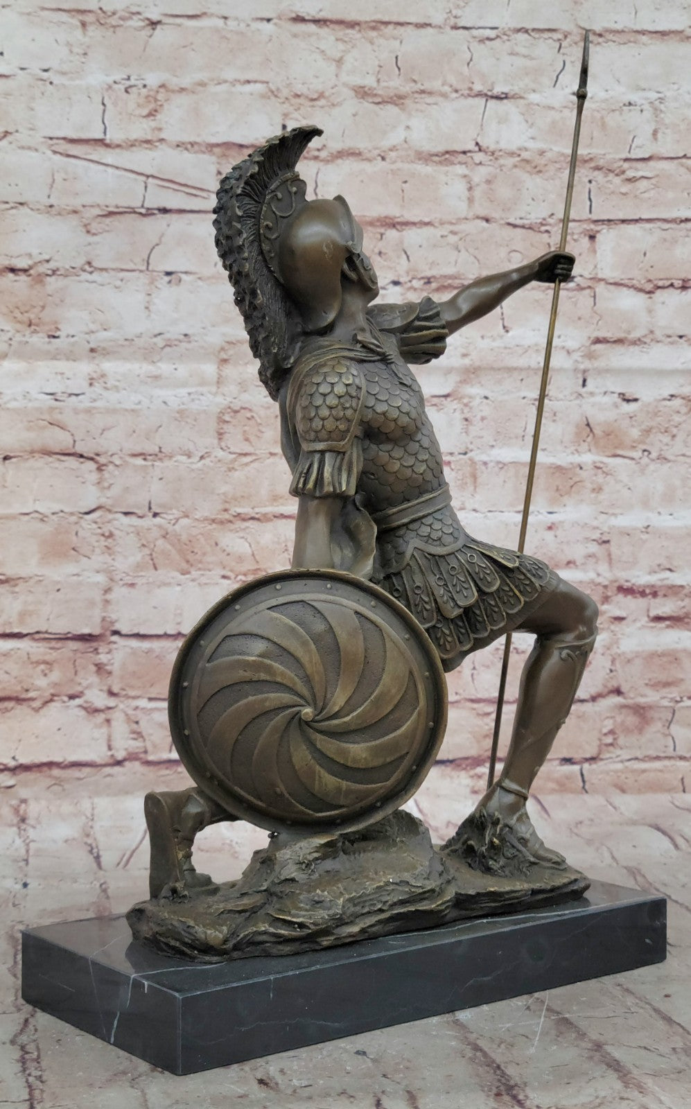 Roman Gladiator Sparton Warrior Bronze Sculpture Marble Base Statue Figurine LRG