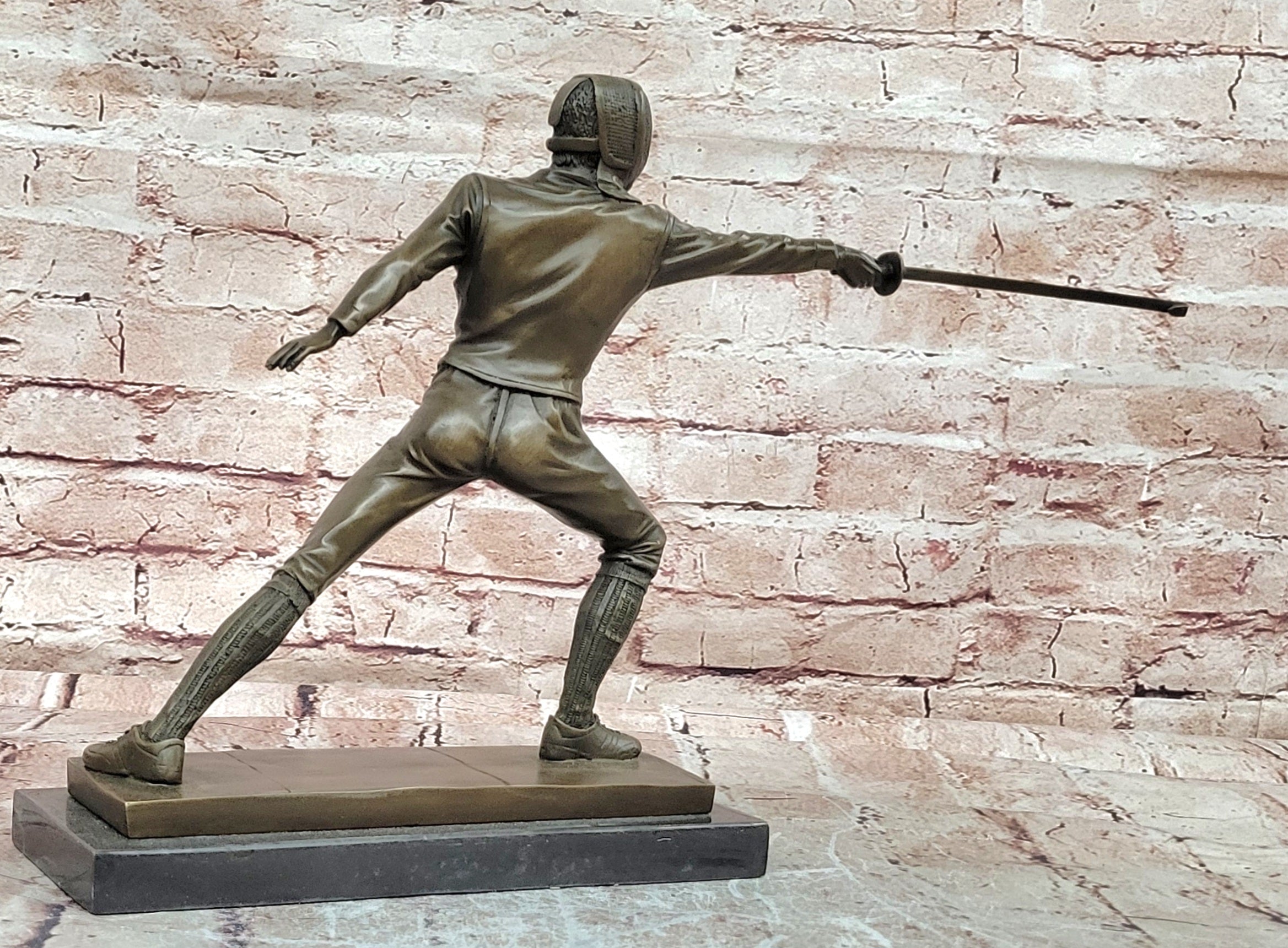 Antique Style Bronze Fencer Figurine Signed Milo Sports Art Sculpture