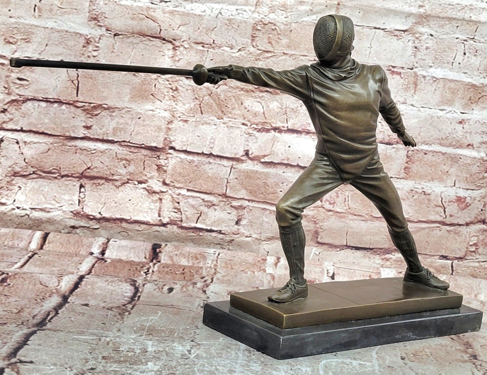 Antique Style Bronze Fencer Figurine Signed Milo Sports Art Sculpture