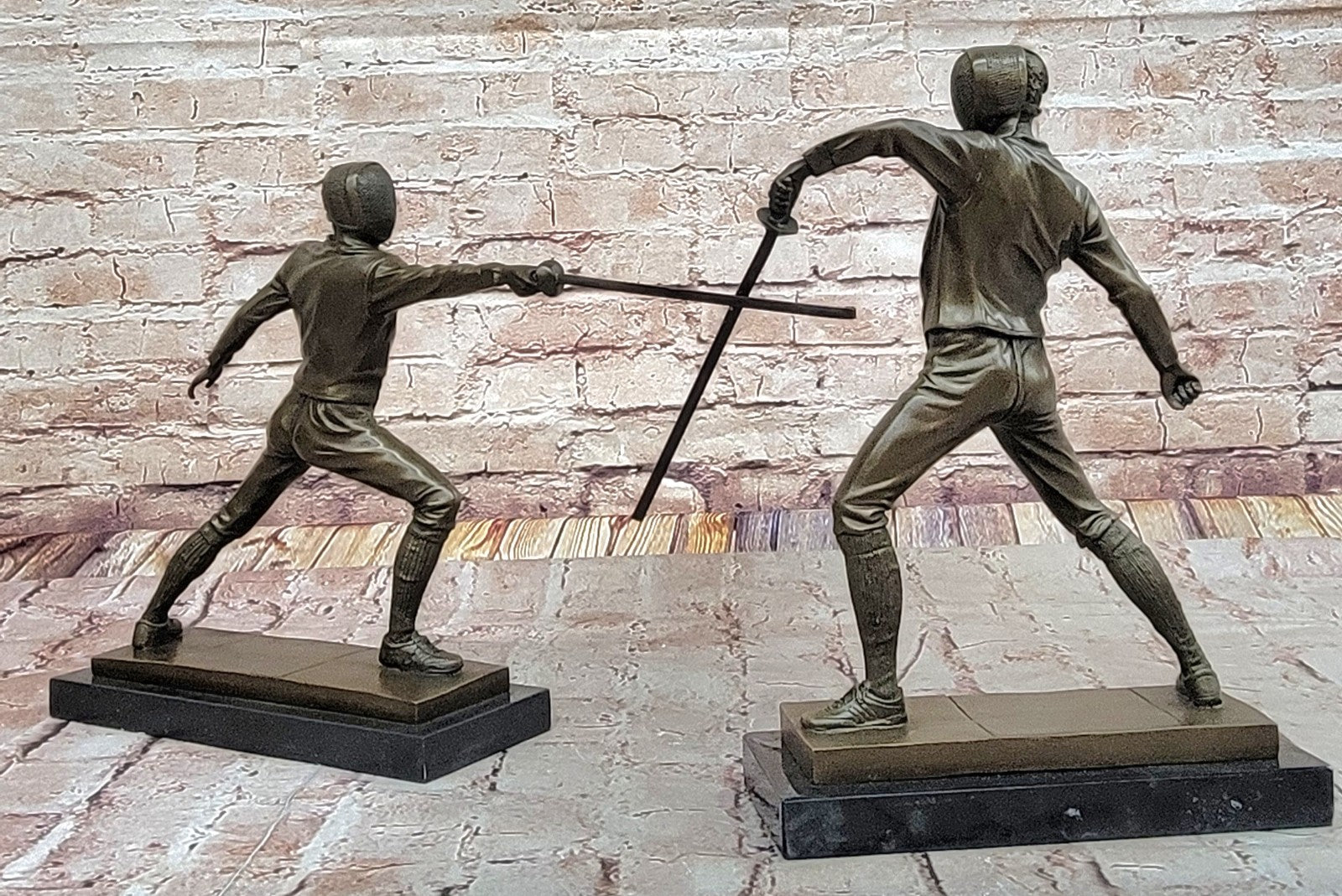 French Art Deco bronze sculpture of two male Detailed Fencer by Miguel Lopez Art