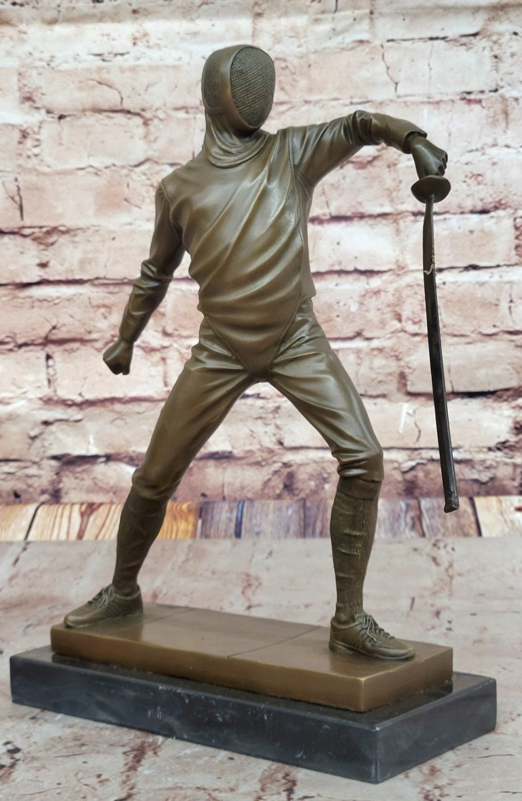 French Art Deco bronze sculpture of two male Detailed Fencer by Miguel Lopez Art