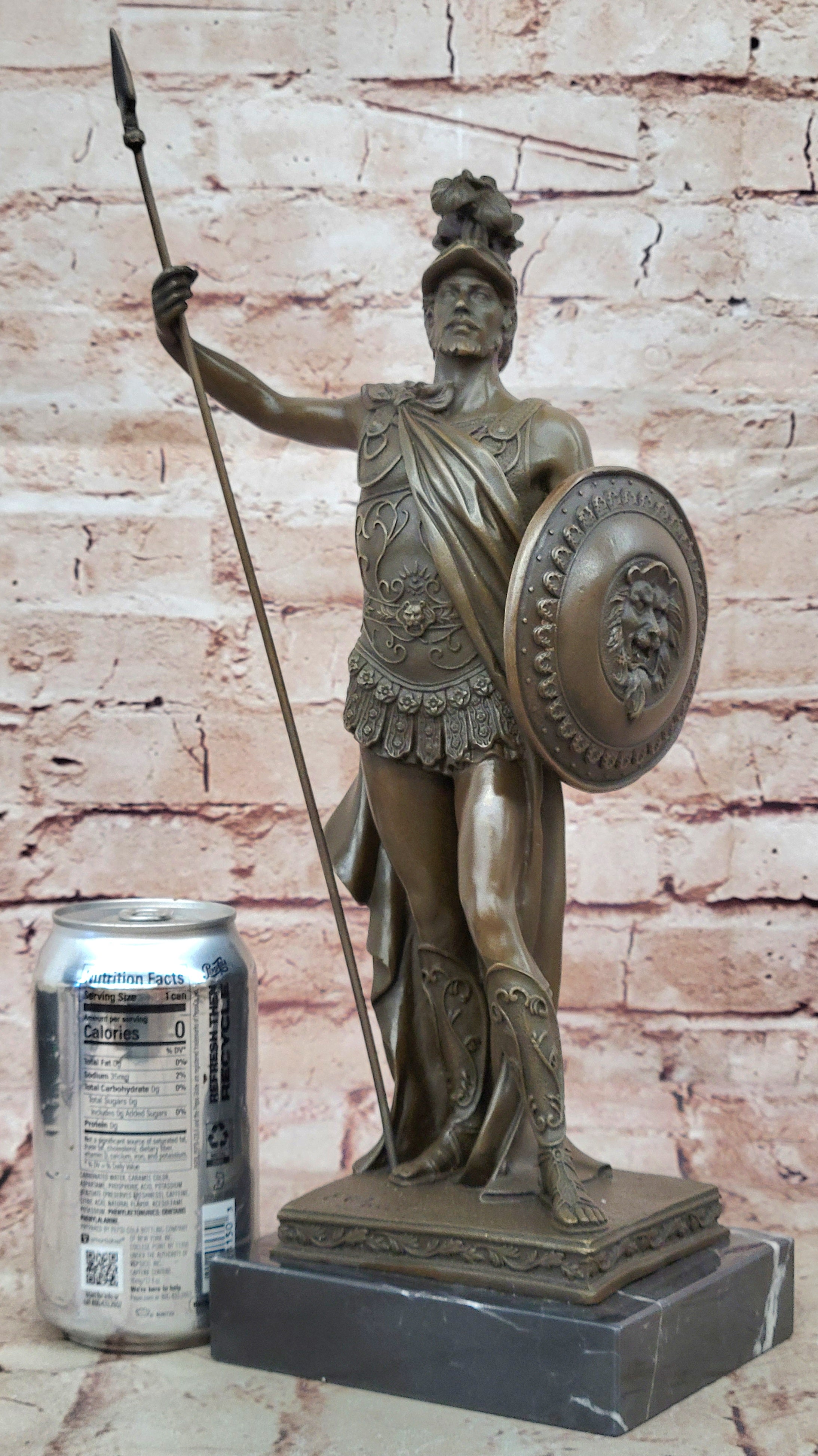 ANCIENT TIMES ROMAN LEGION SOLDIER JAVELIN SHIELD Sculpture Statue PURE Bronze