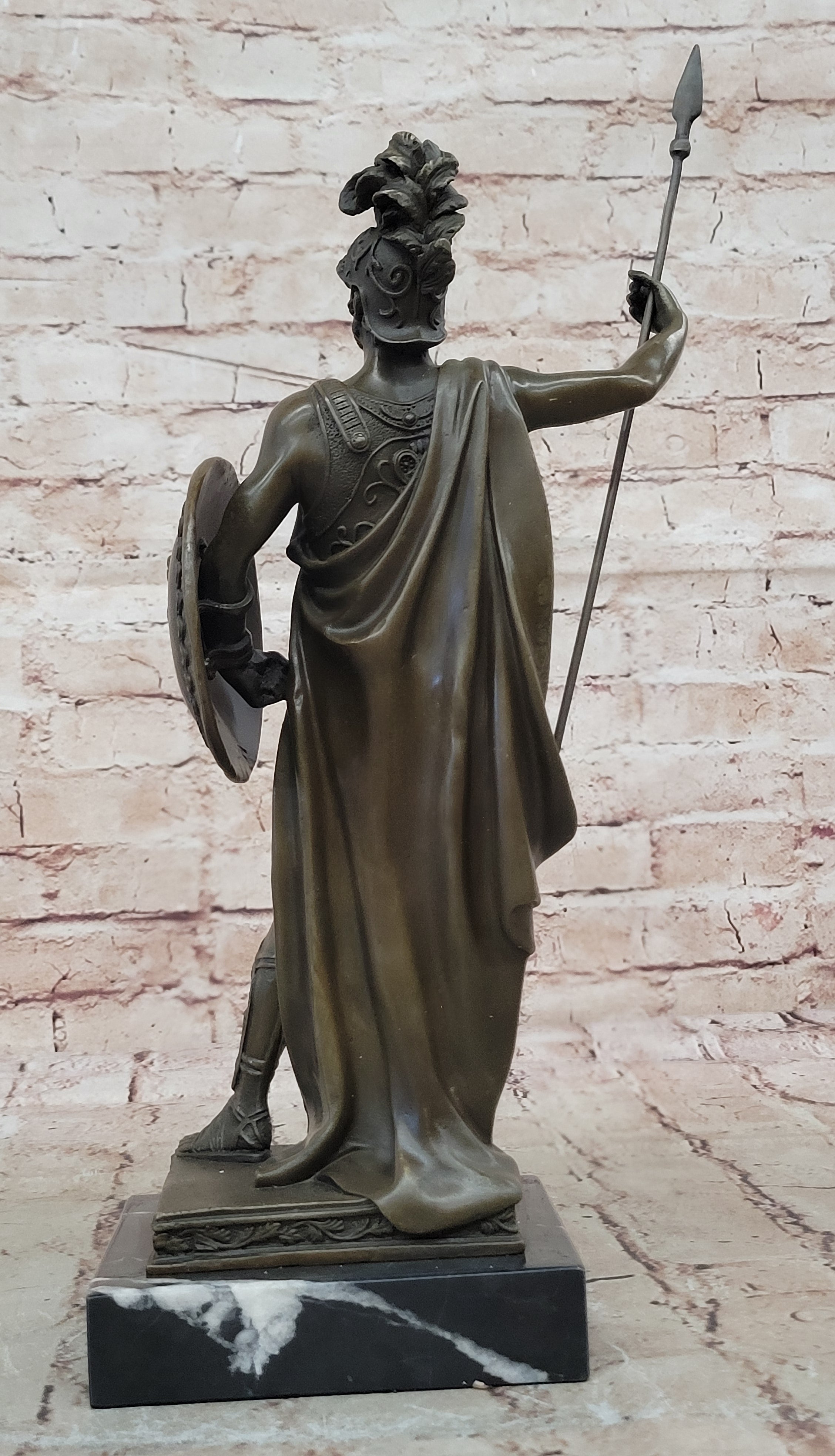 ANCIENT TIMES ROMAN LEGION SOLDIER JAVELIN SHIELD Sculpture Statue PURE Bronze