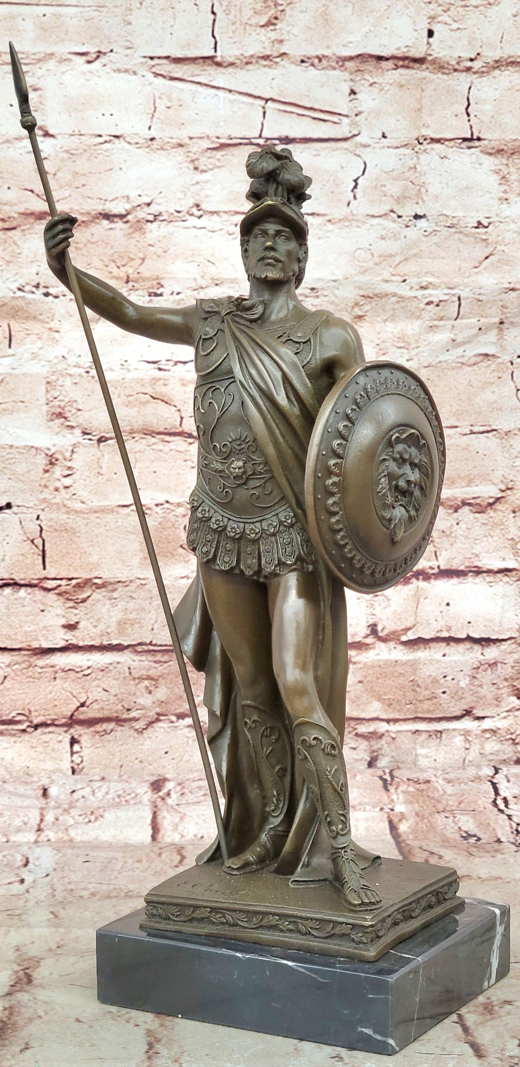 ANCIENT TIMES ROMAN LEGION SOLDIER JAVELIN SHIELD Sculpture Statue PURE Bronze