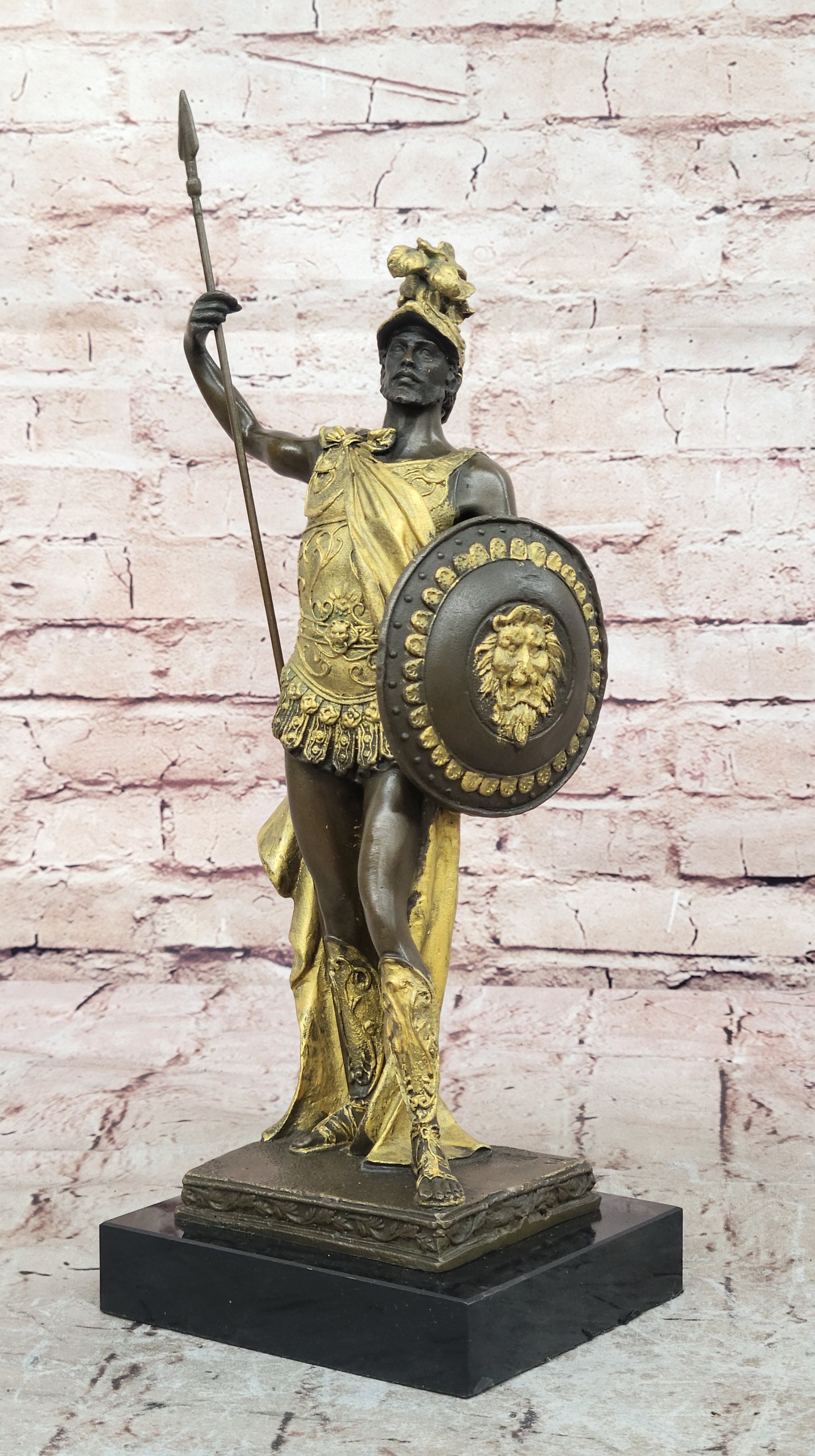 Art Deco Military Greek Roman Warrior Soldier Hot Cast Bronze Marble Base Statue