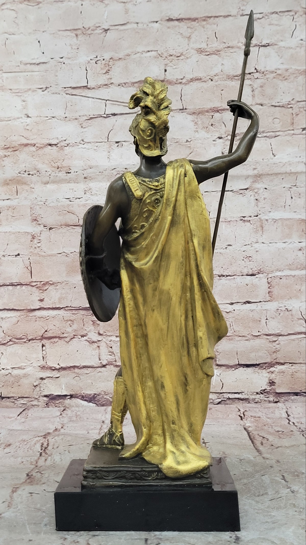 Art Deco Military Greek Roman Warrior Soldier Hot Cast Bronze Marble Base Statue