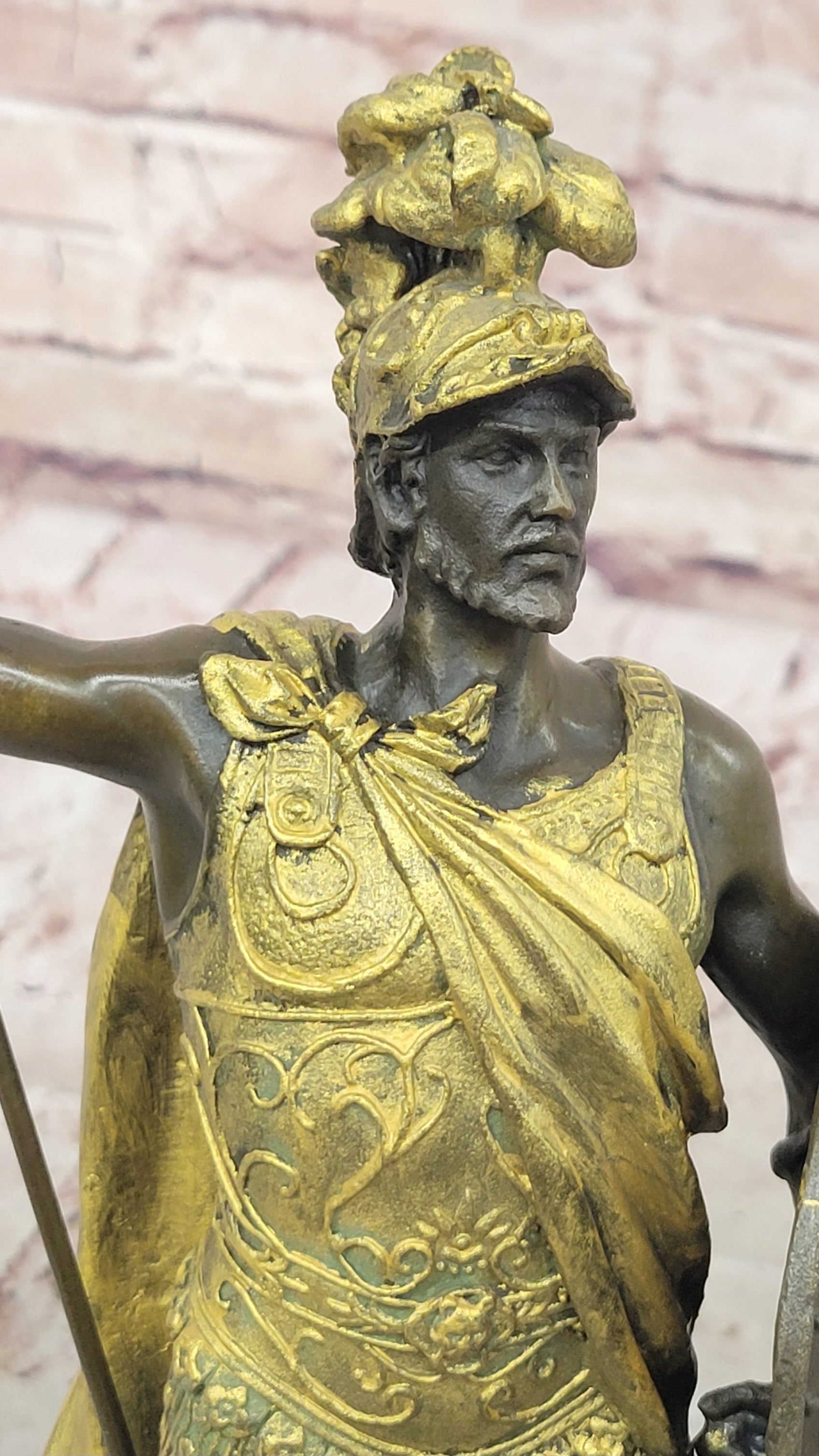 Art Deco Military Greek Roman Warrior Soldier Hot Cast Bronze Marble Base Statue