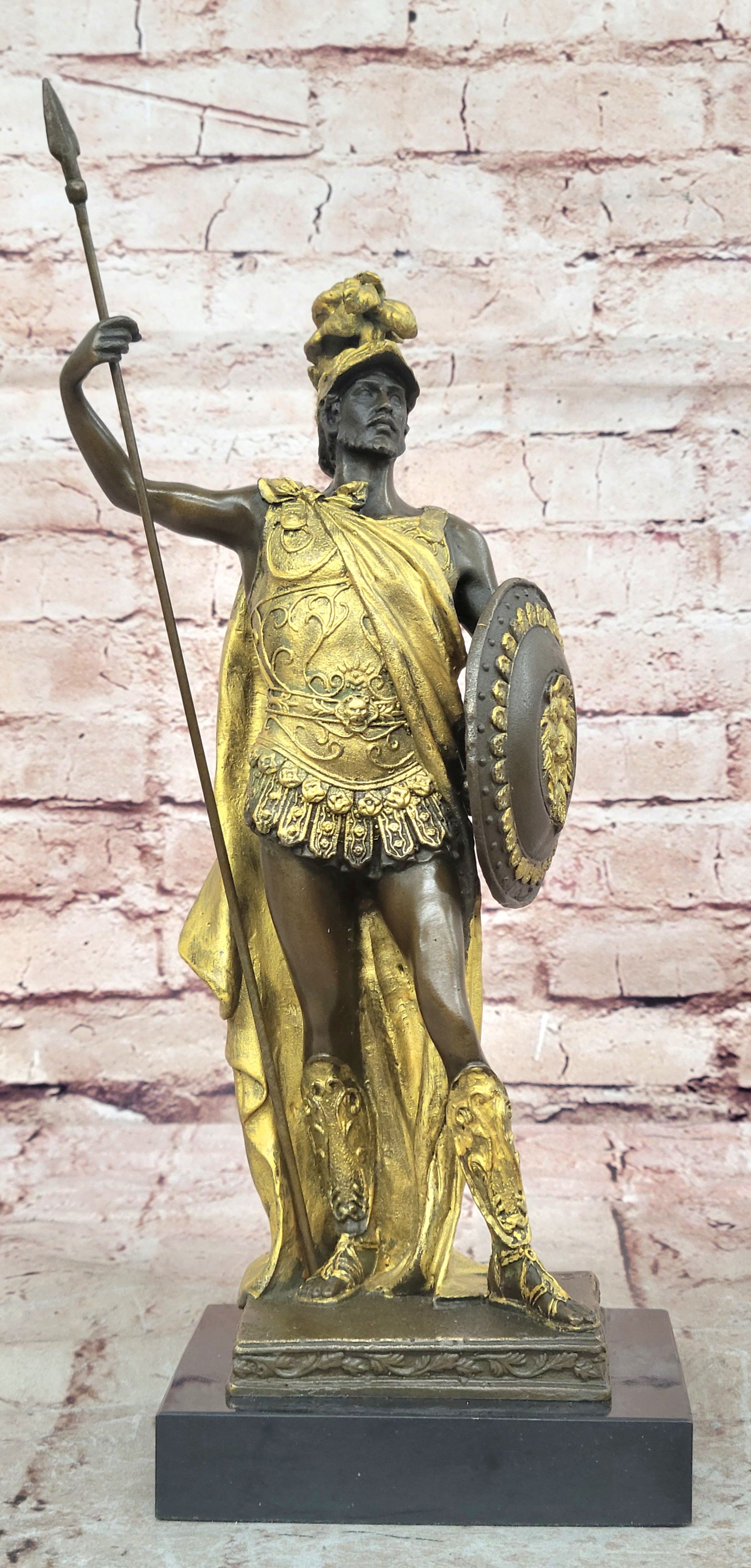 Art Deco Military Greek Roman Warrior Soldier Hot Cast Bronze Marble Base Statue