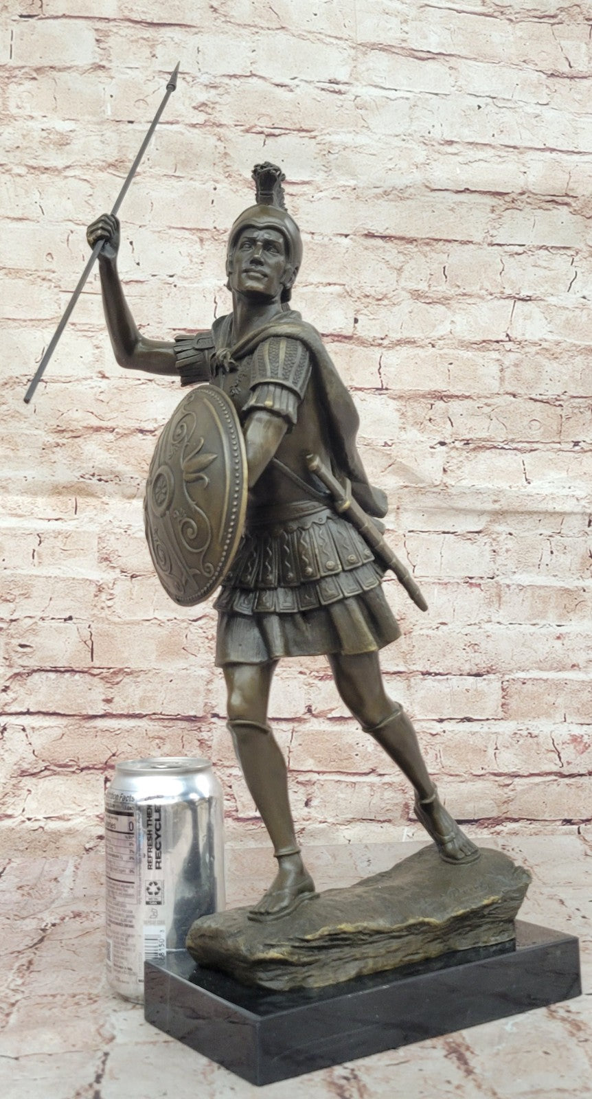 Bronze Sculpture Roman Warrior Soldier with Shield Home Office Decoration