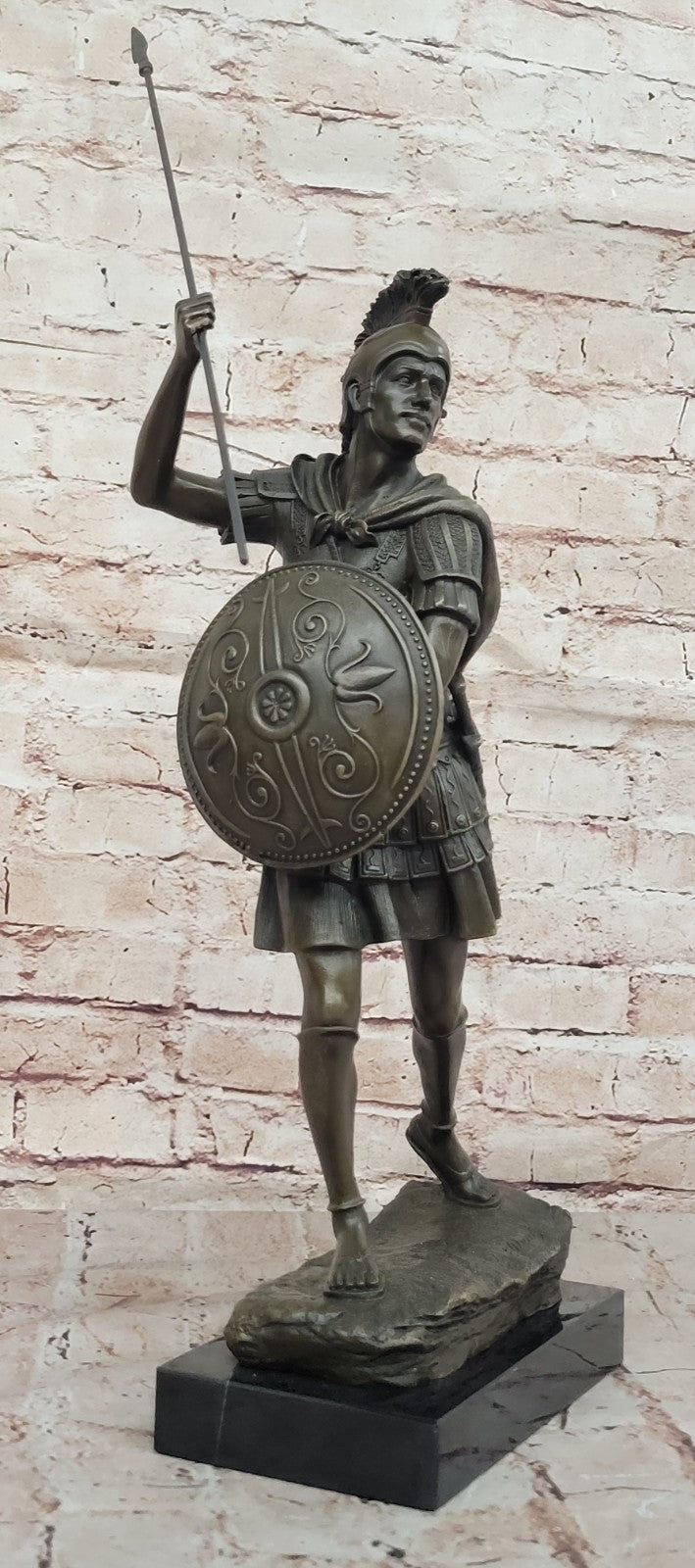 Bronze Sculpture Roman Warrior Soldier with Shield Home Office Decoration