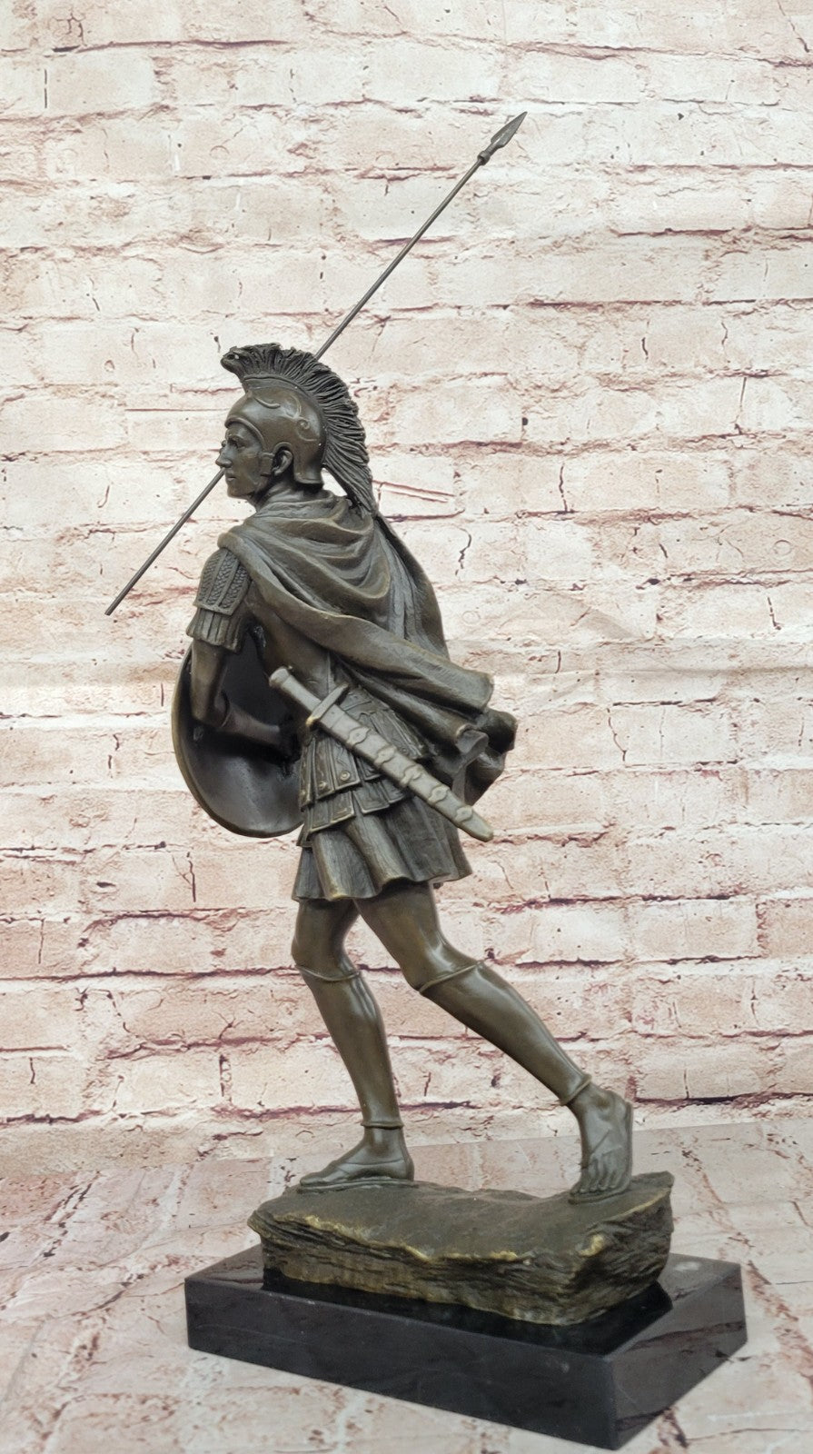 Bronze Sculpture Roman Warrior Soldier with Shield Home Office Decoration