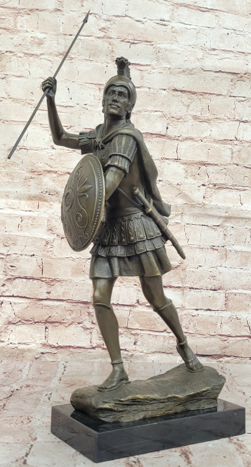 Bronze Sculpture Roman Warrior Soldier with Shield Home Office Decoration
