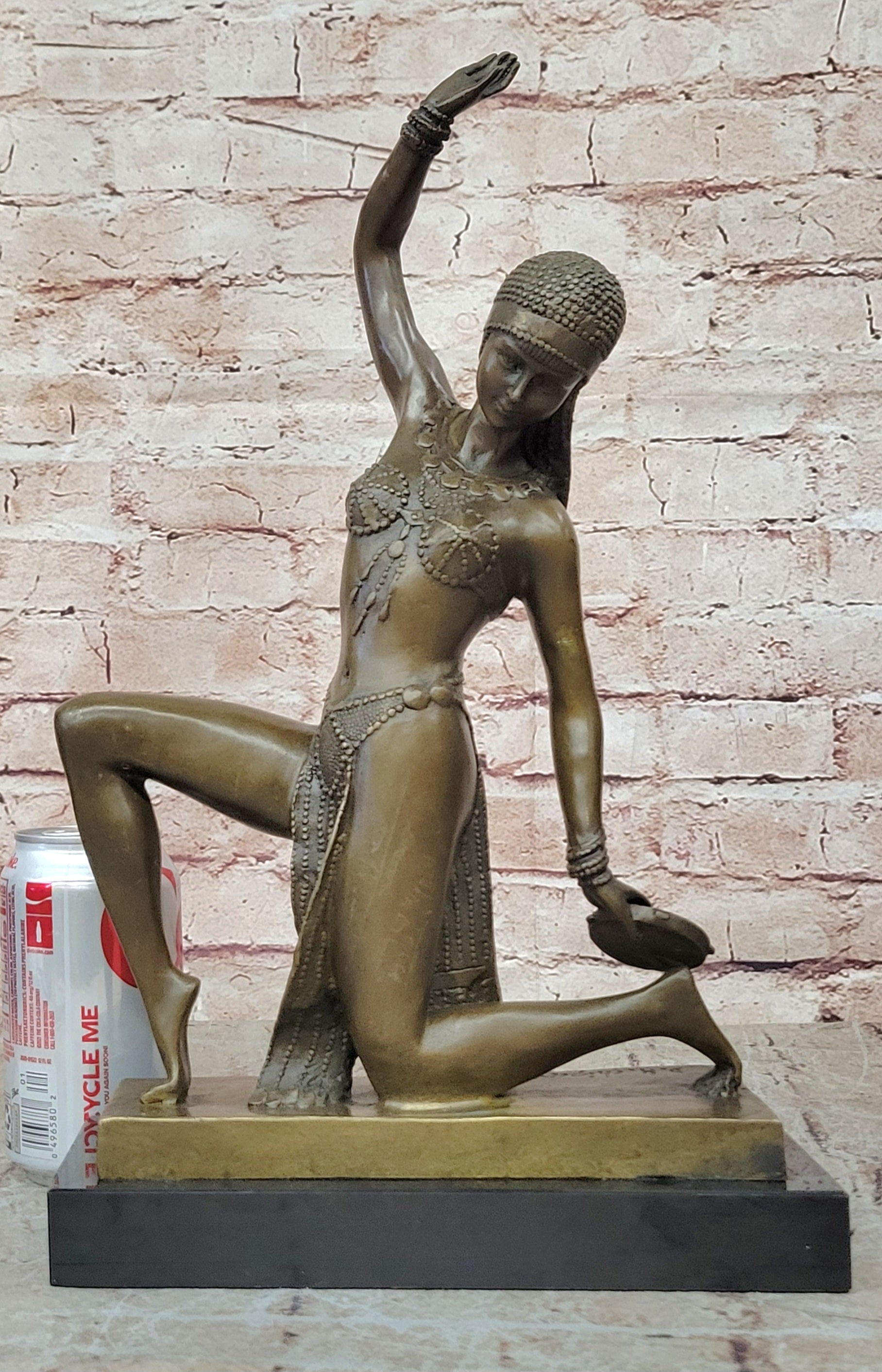 `Thais` a Rare Art Deco Patinated Bronze and Carved Statue Model of an Exotic Dancer
