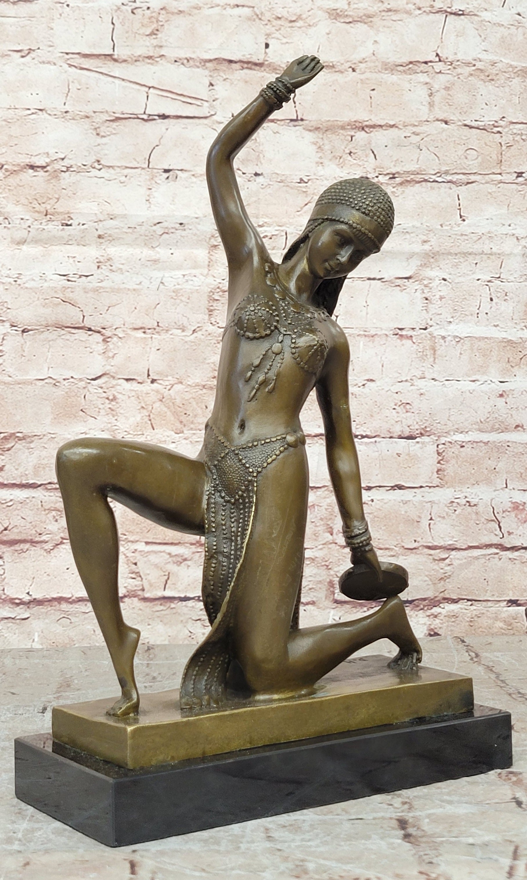 `Thais` a Rare Art Deco Patinated Bronze and Carved Statue Model of an Exotic Dancer