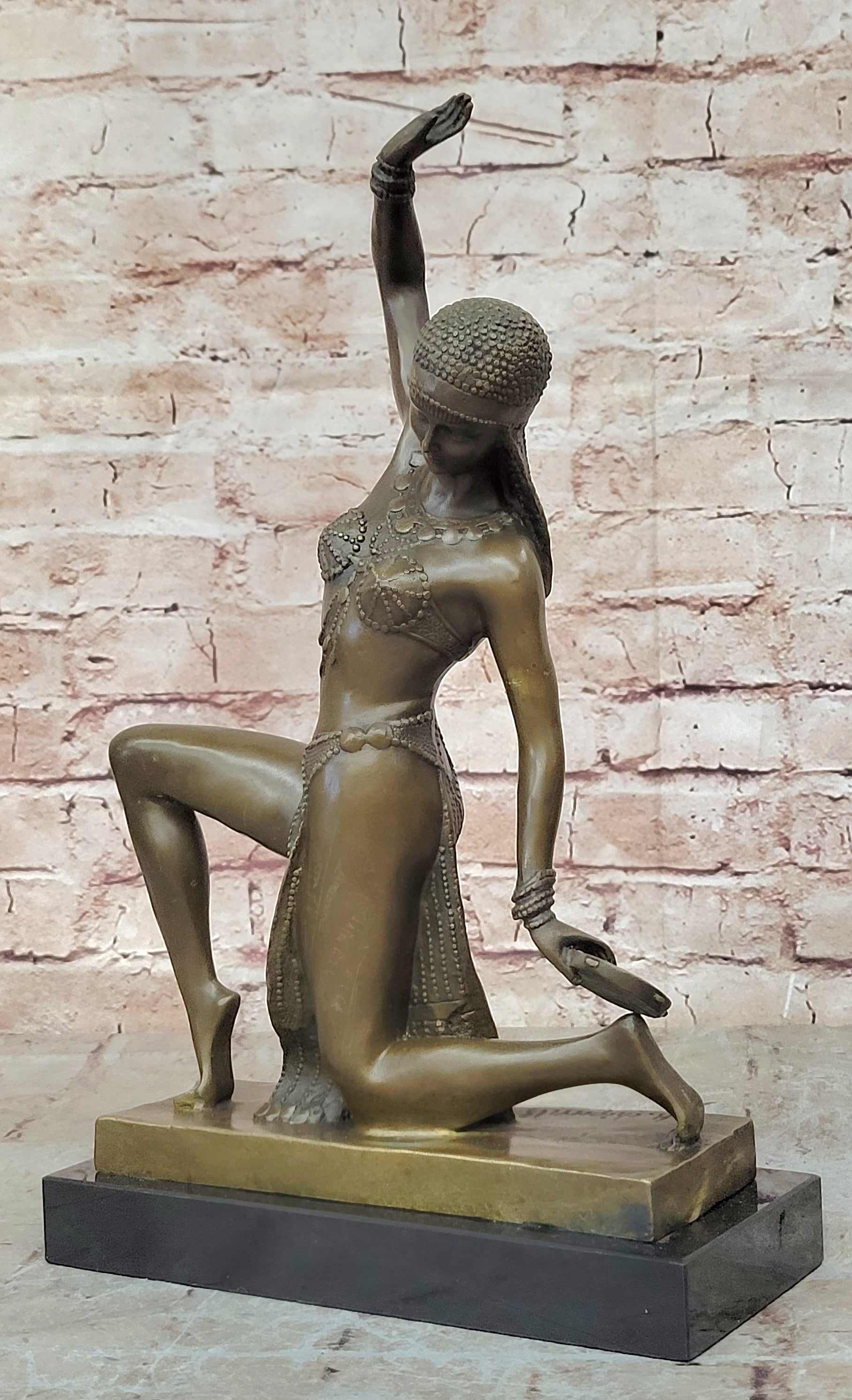 `Thais` a Rare Art Deco Patinated Bronze and Carved Statue Model of an Exotic Dancer