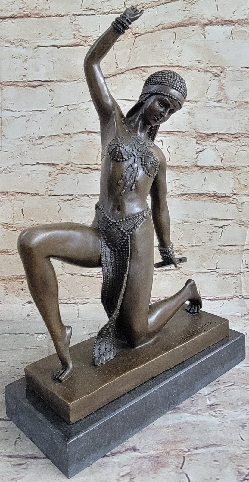 `Thais` a Rare Art Deco Patinated Bronze and Carved Statue Model of an Exotic Dancer