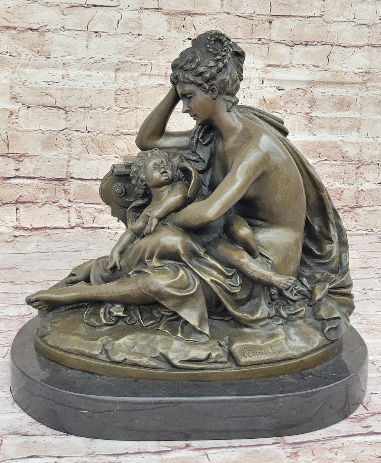 Collector`s Edition Mother and Child Bronze Sculpture Handcrafted by Belleuse