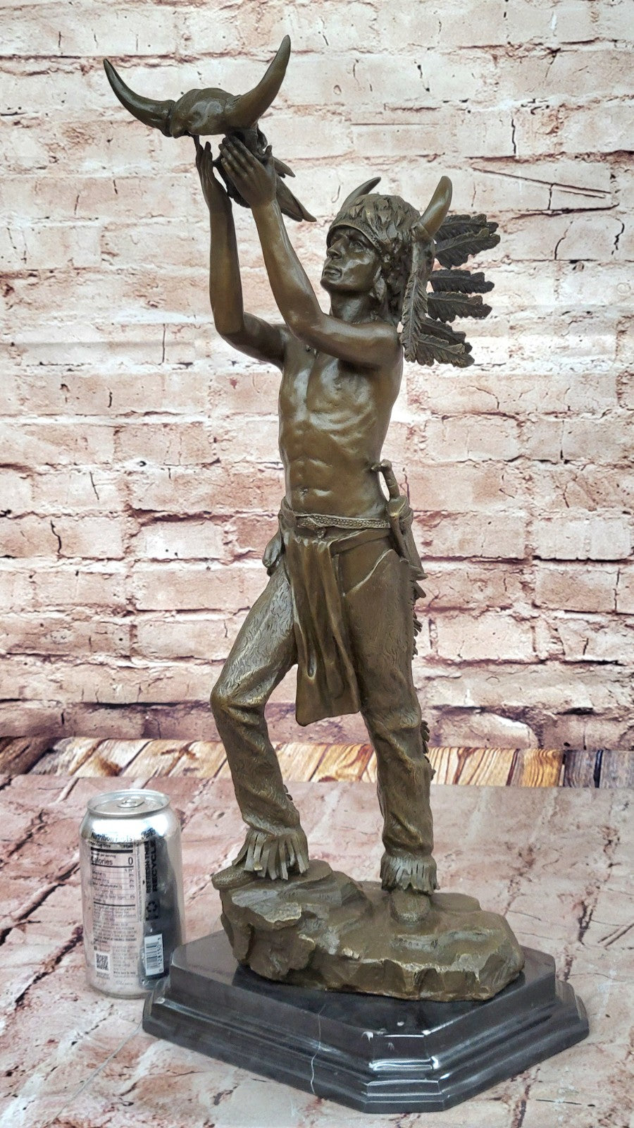 Large Native American Bust Statue Art Indian Chief Bronze Sculpture Decor