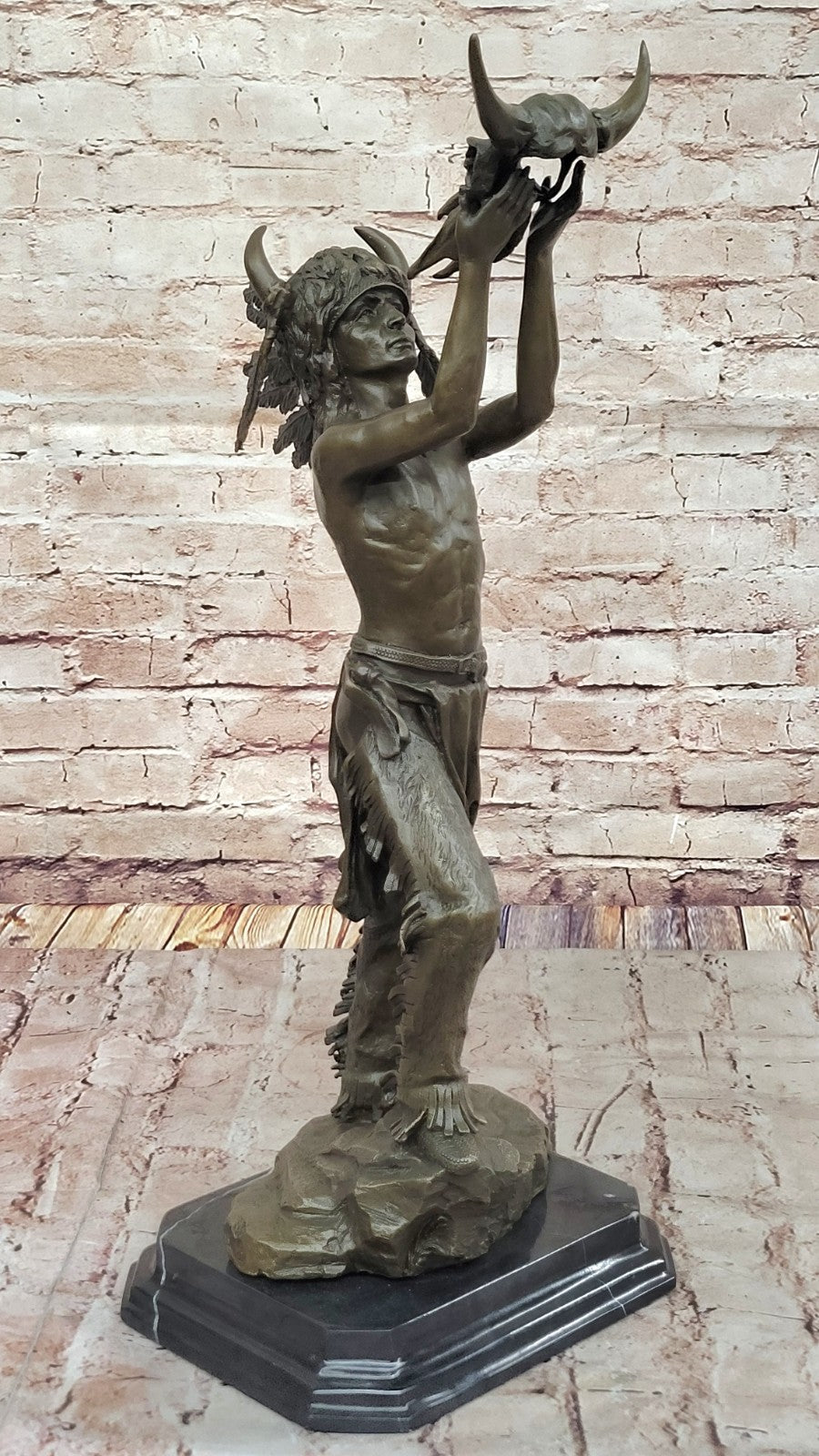 Large Native American Bust Statue Art Indian Chief Bronze Sculpture Decor